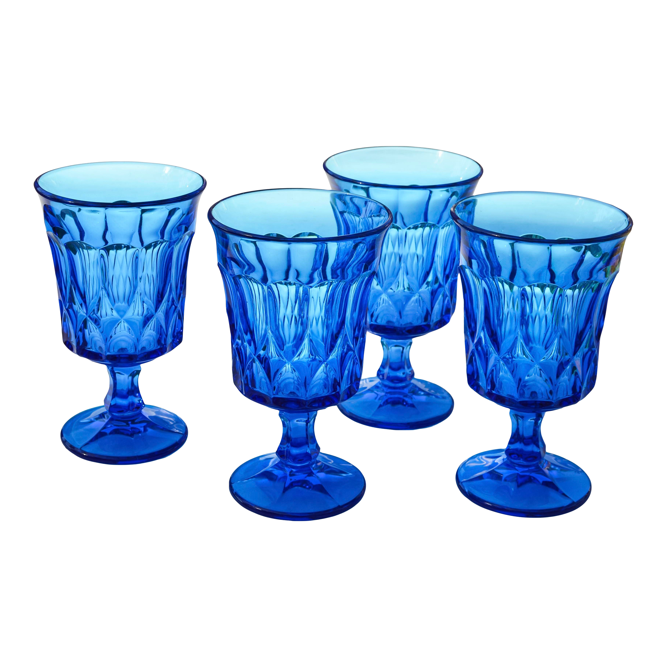 Mid 20th Century Hand-Blown Blue Americana Textured Glasses- Set of 4 main image 3