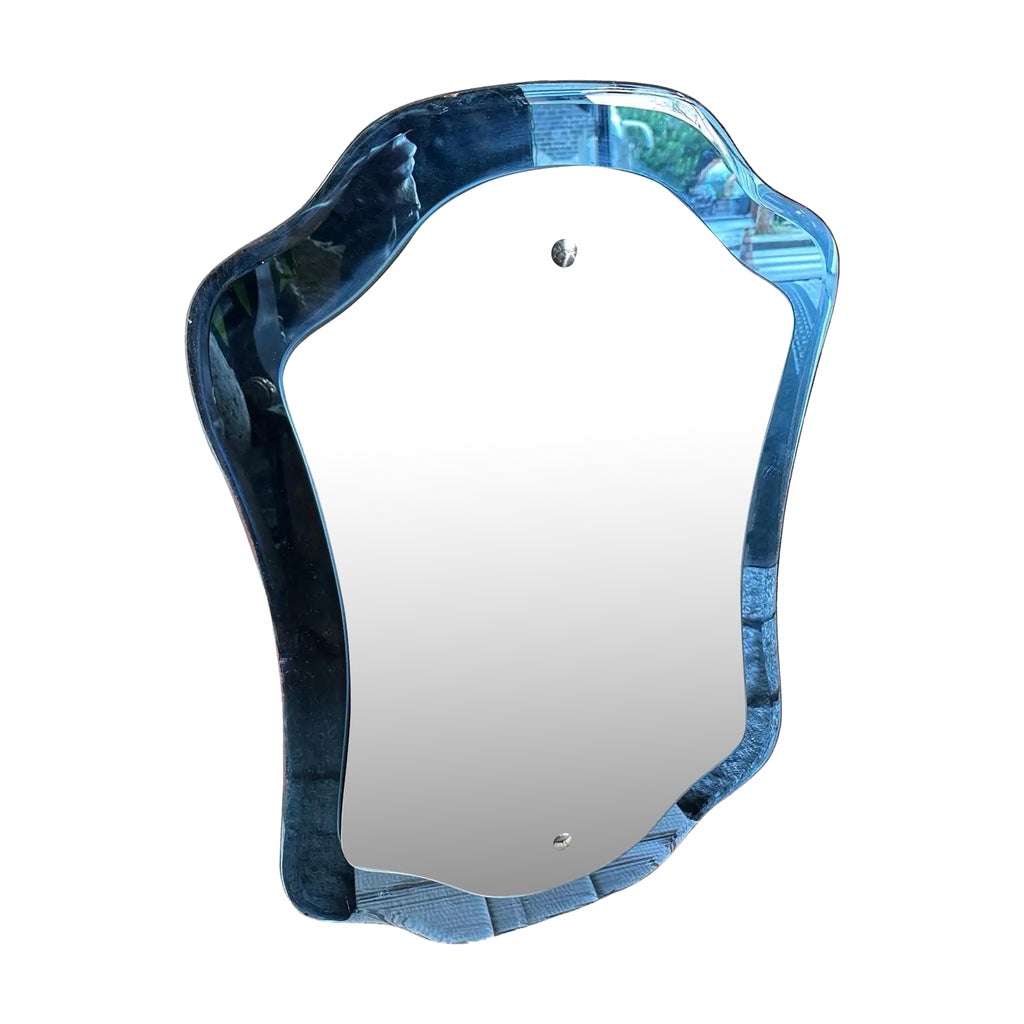 1970s Space Age Cristal Arte Well Shaped Blue Mirror | Chairish