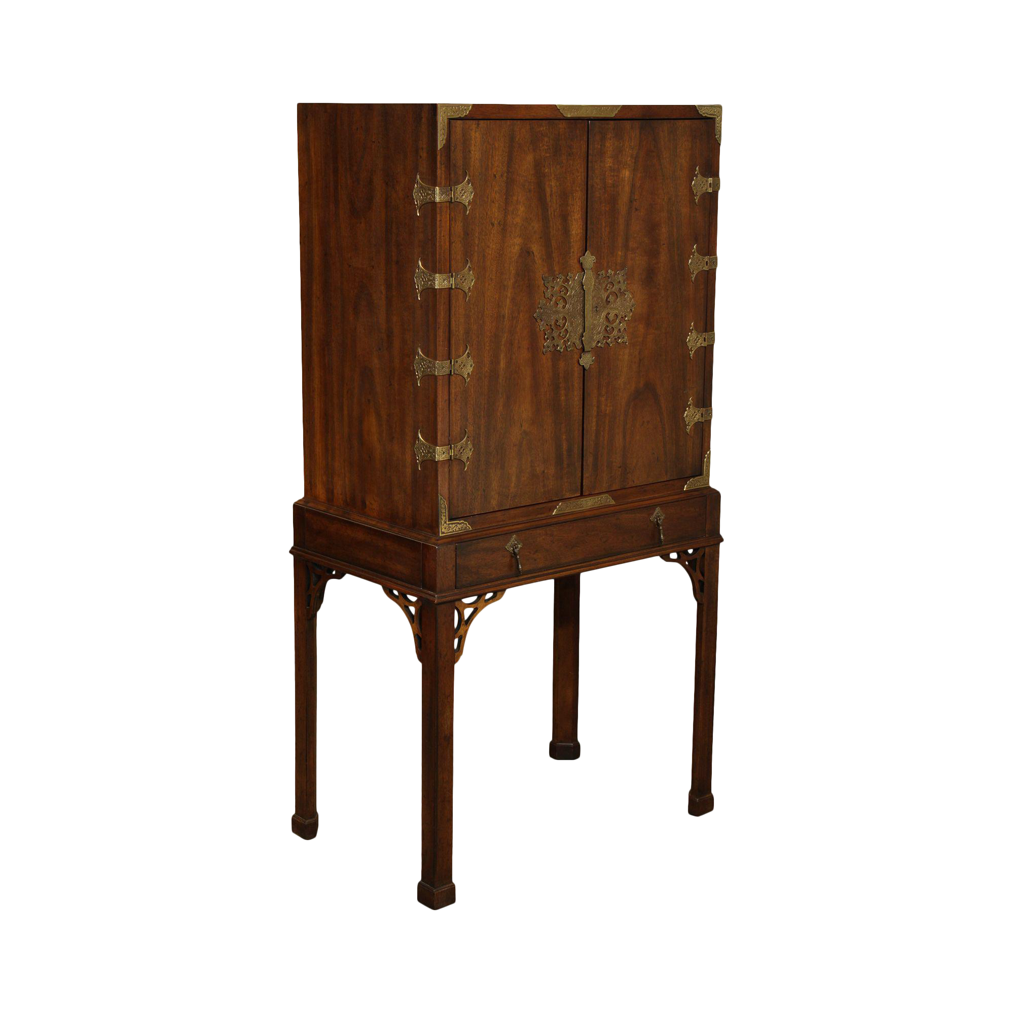 Heritage Chinese Chippendale Style Vintage Walnut 2 Door Bar