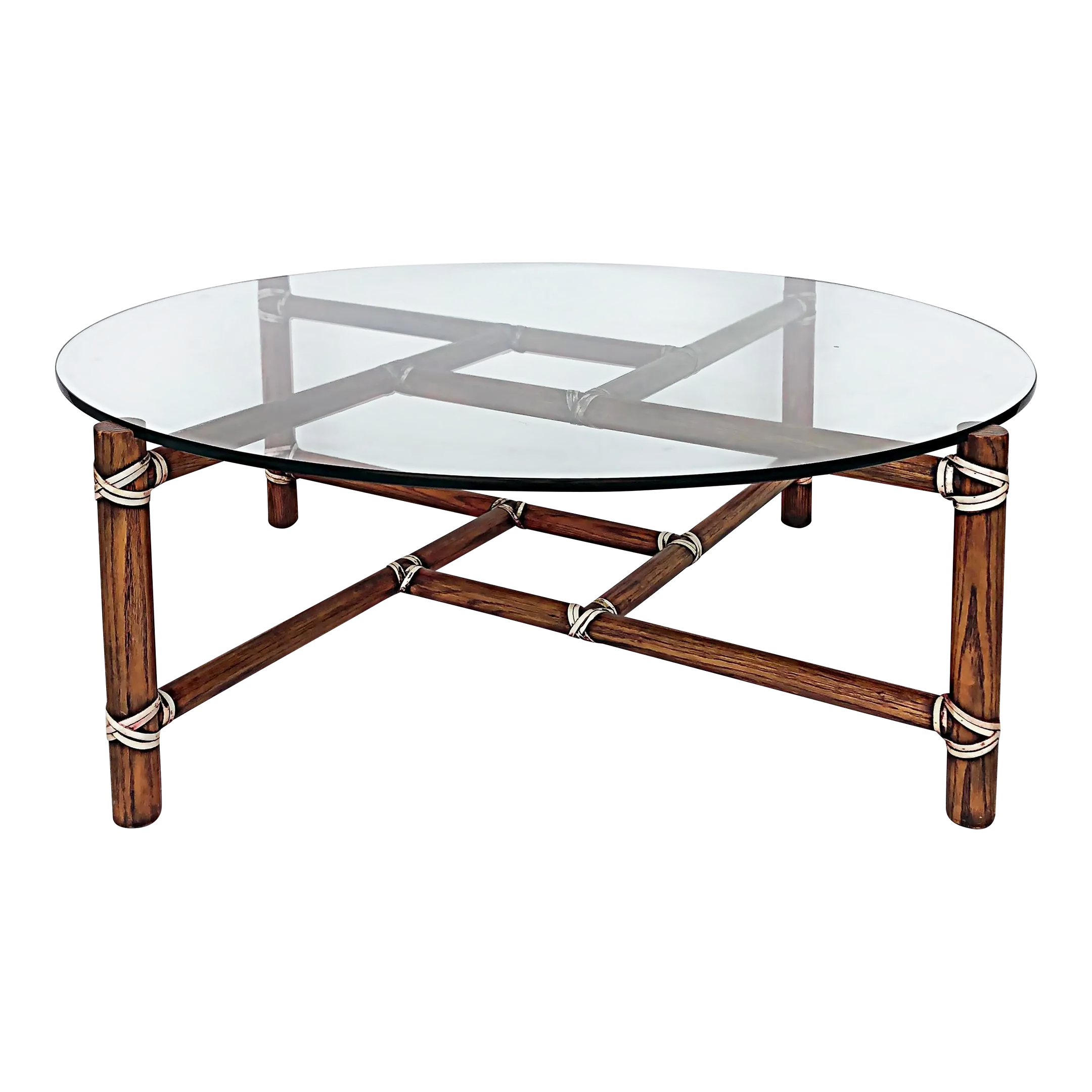 McGuire Furniture San Francisco Round Glass Top Coffee Table W/ Rawhide