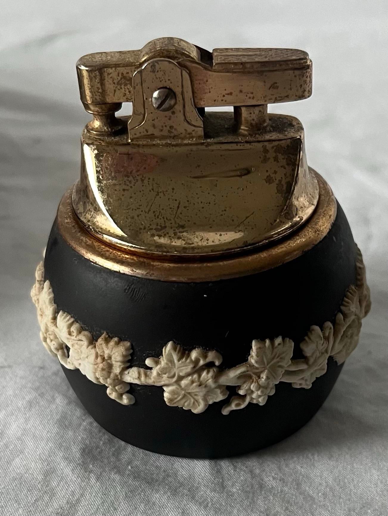 1950s Vintage Wedgwood Black Basalt Jasperware Ashtray & Lighter