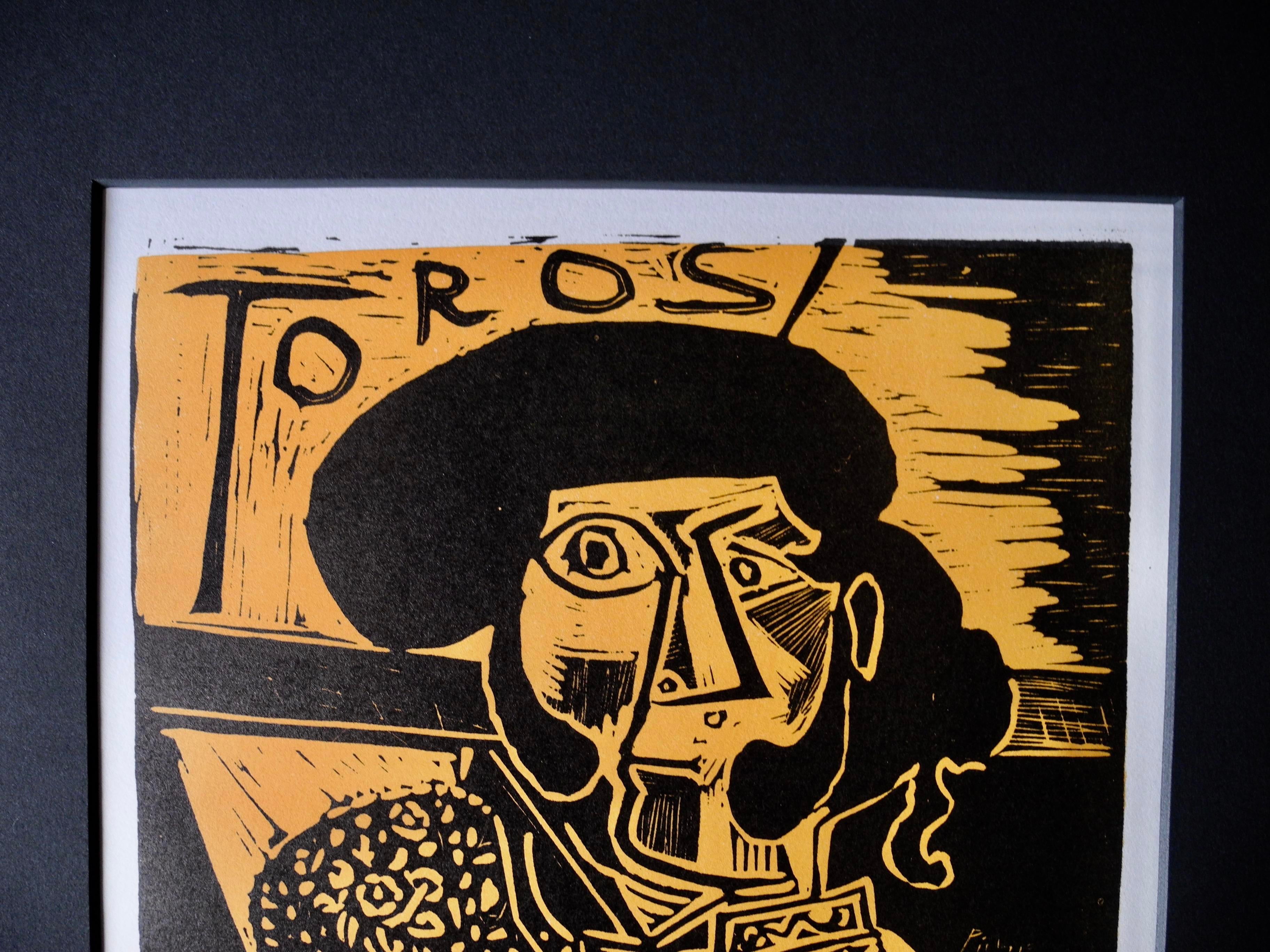 Mid-Century Expressionist Lithograph of a Woodcut by Pablo Mid-Century Expressionist Lithograph of a Woodcut by Pablo