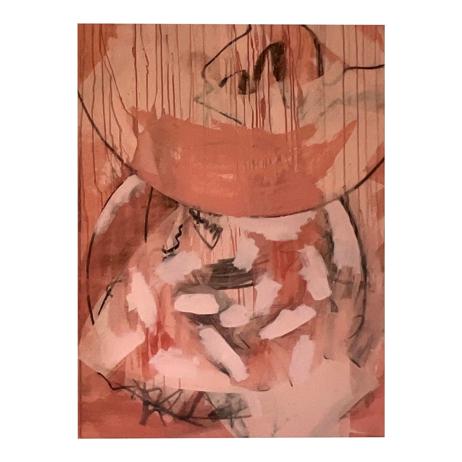 Mid 20th Century Vintage Boho Signed Abstract Original Oil Painting on Canvas