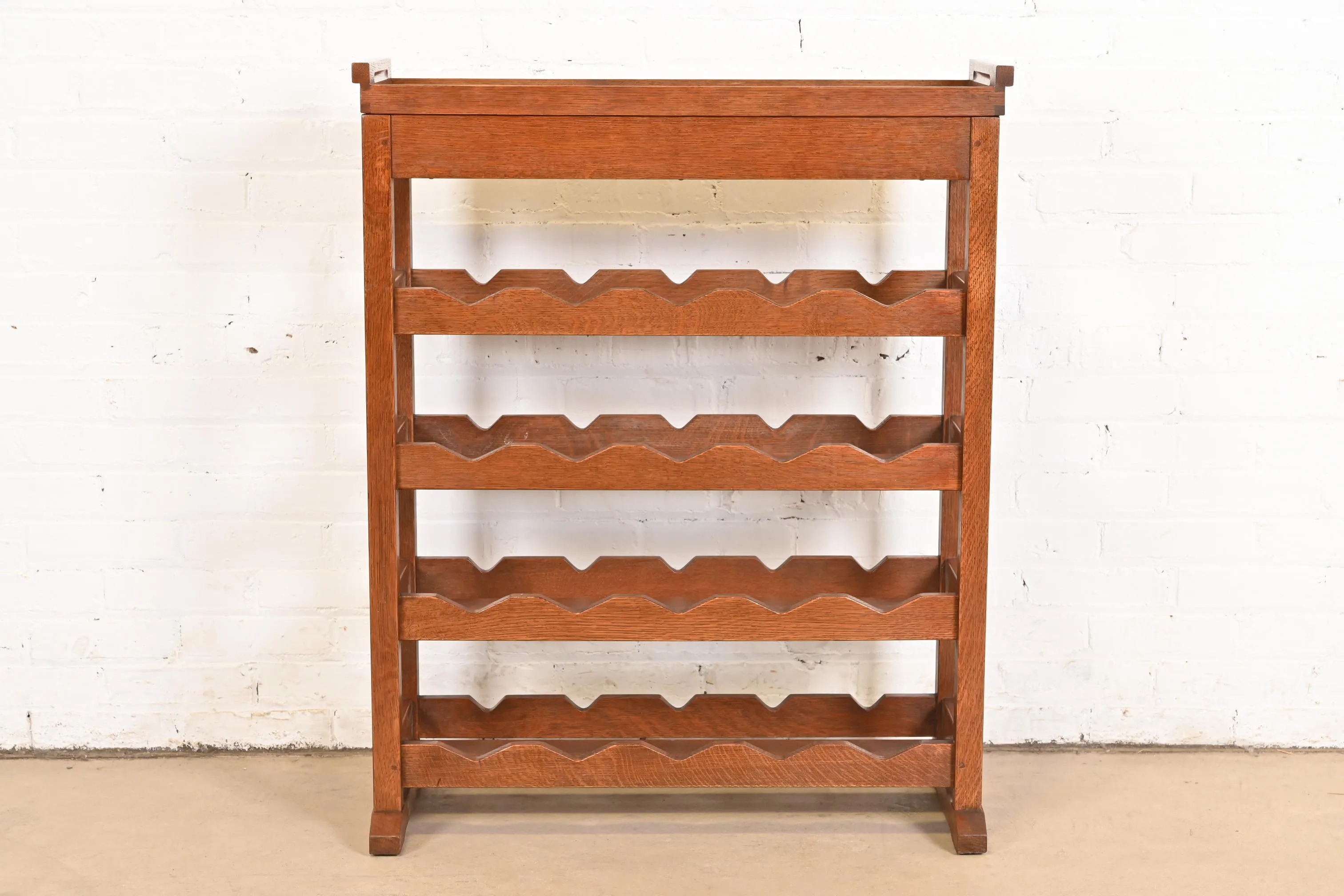 Stickley Harvey Ellis Collection Arts & Crafts Inlaid Oak 20-Bottle Wine Rack With Removable Serving Tray