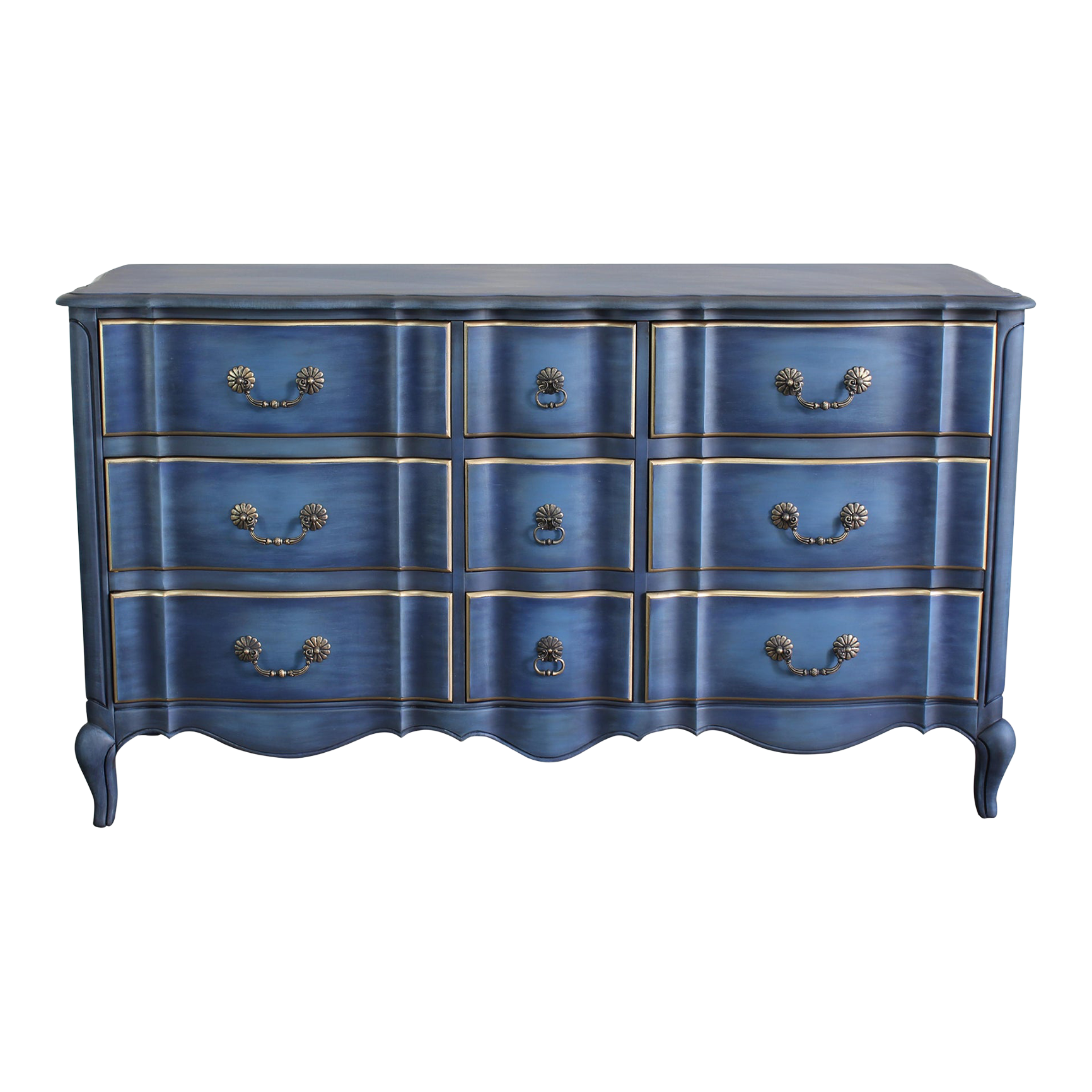 1970s Vintage French Provincial Blue Dresser of Nine Drawers Chairish