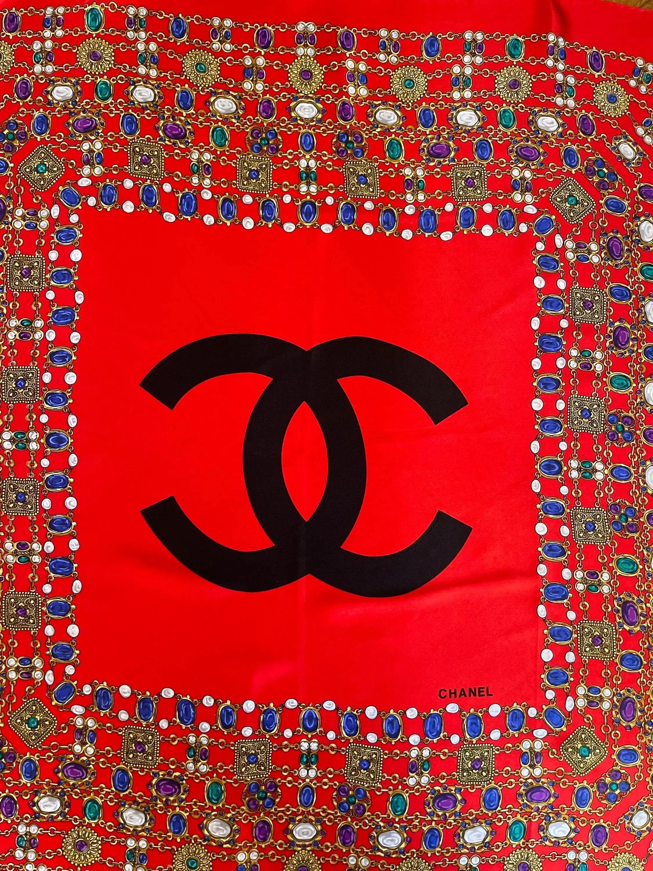Chanel Silk Scarf Red Gripoix | Chairish