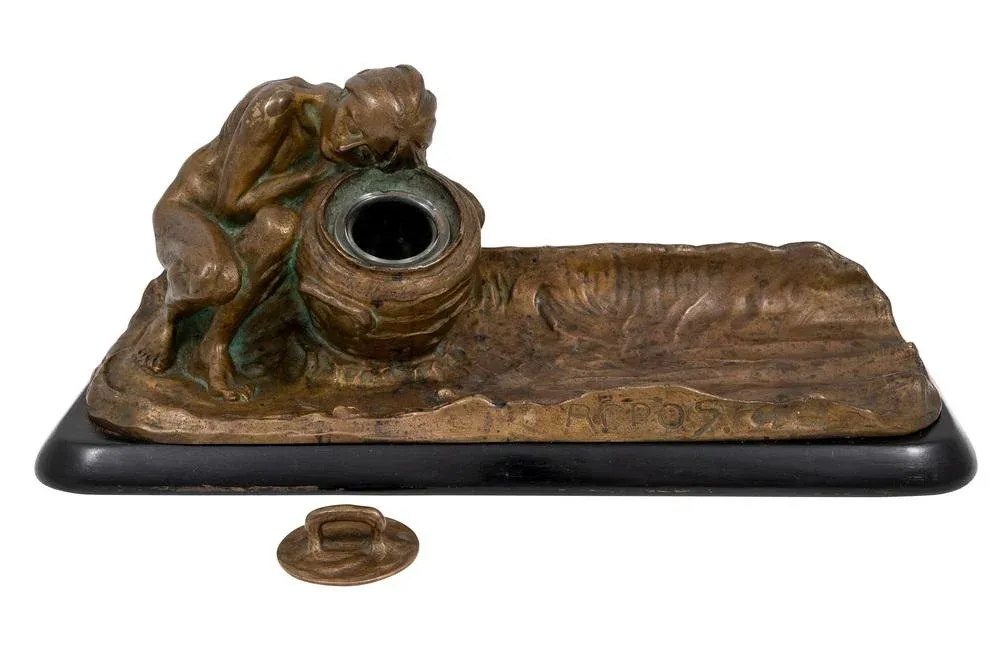Art Nouveau Austrian Bronze Inkwell by Gustav Gurschner, 1900s