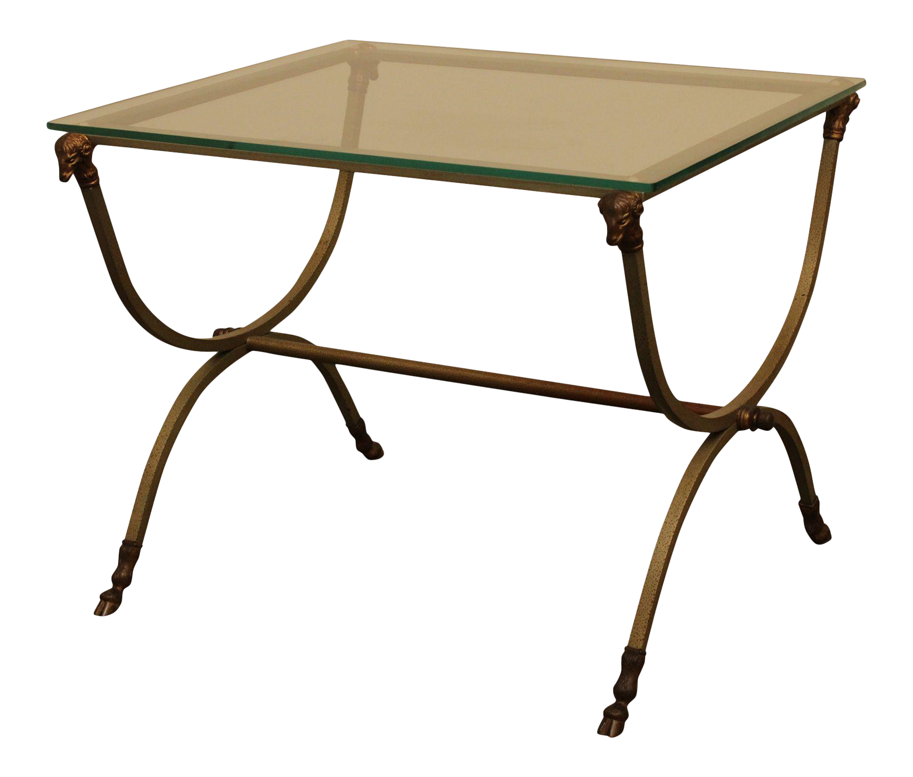 Directoire Style Vintage Steel, Brass Hoof Foot Glass Top Side Table