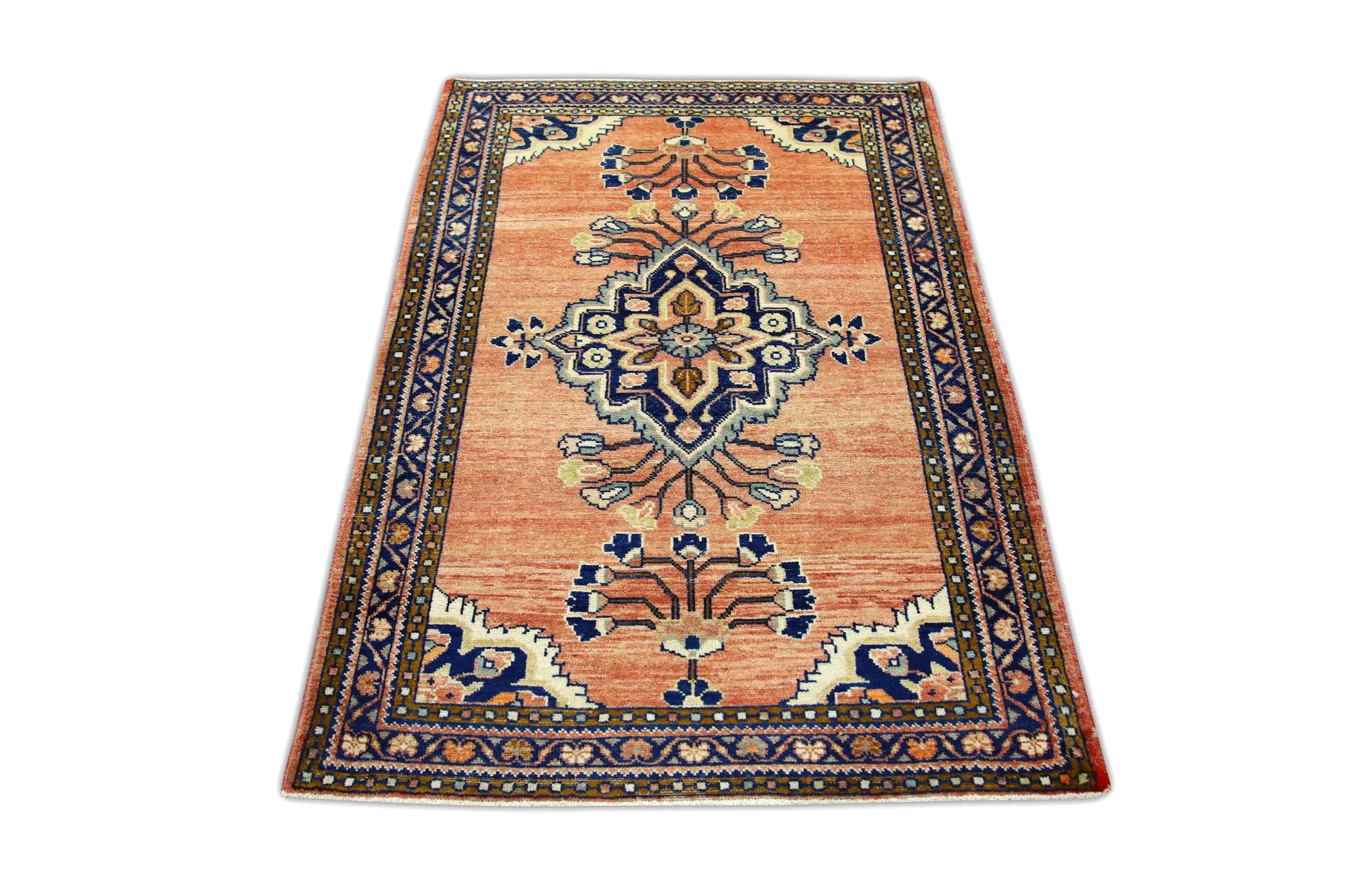 1960s Salmon & Blue Vintage Turkish Rug 3'6
