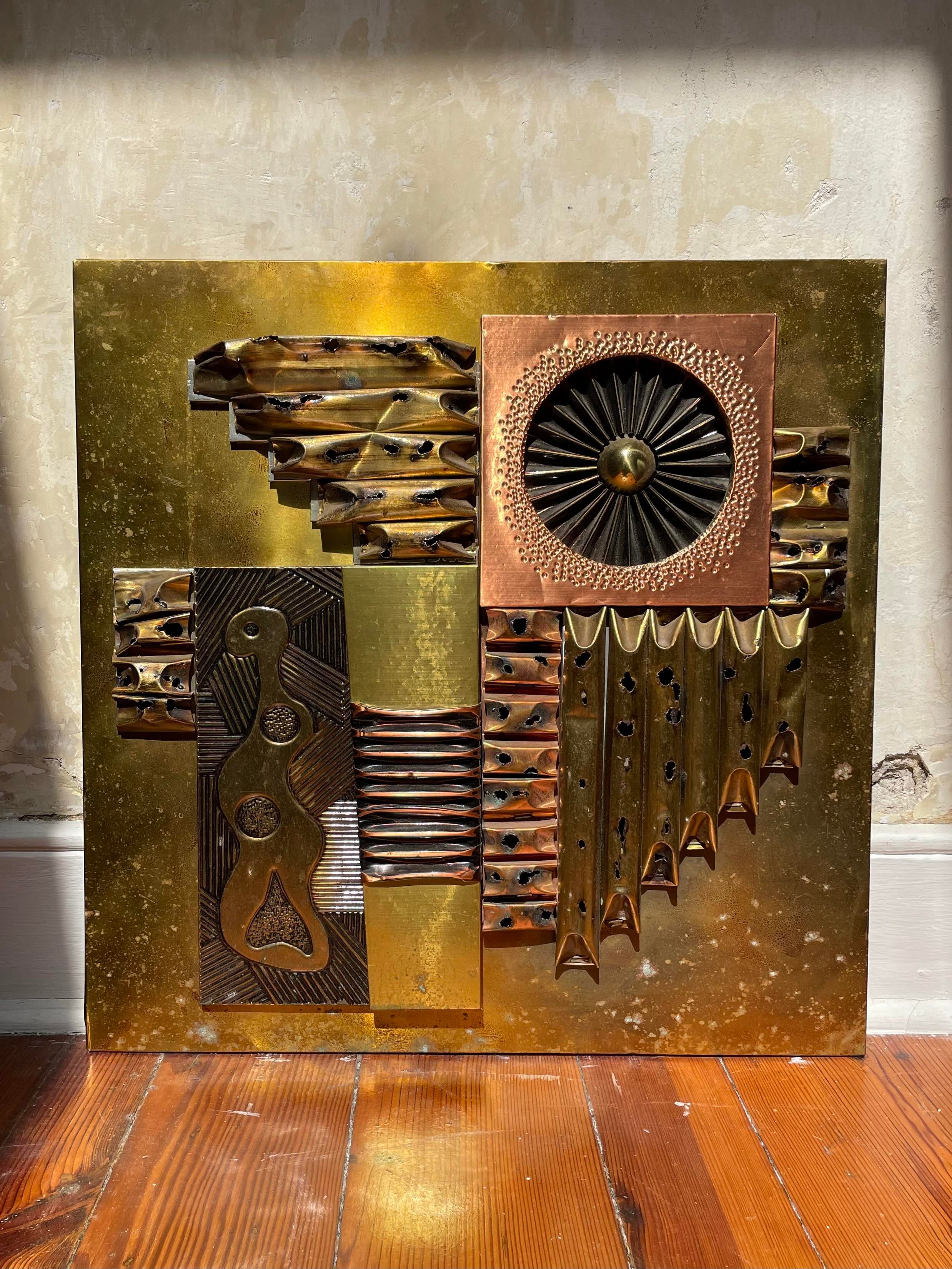 1970s Brutalist Stephen Chun Metal Wall Art Sculptures - a