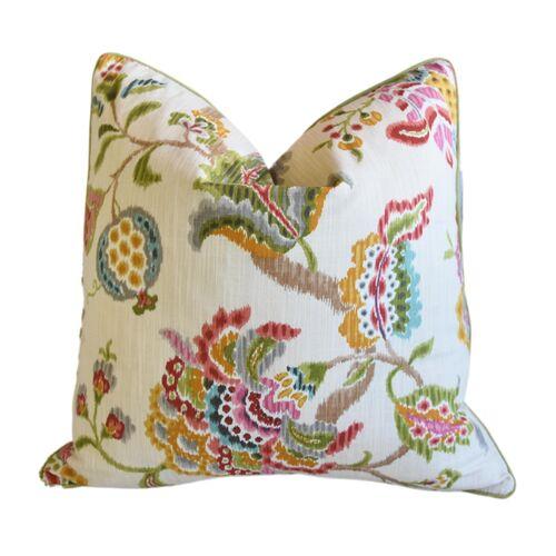 Colorful Botanical Floral Linen Velvet Feather/Down Pillow