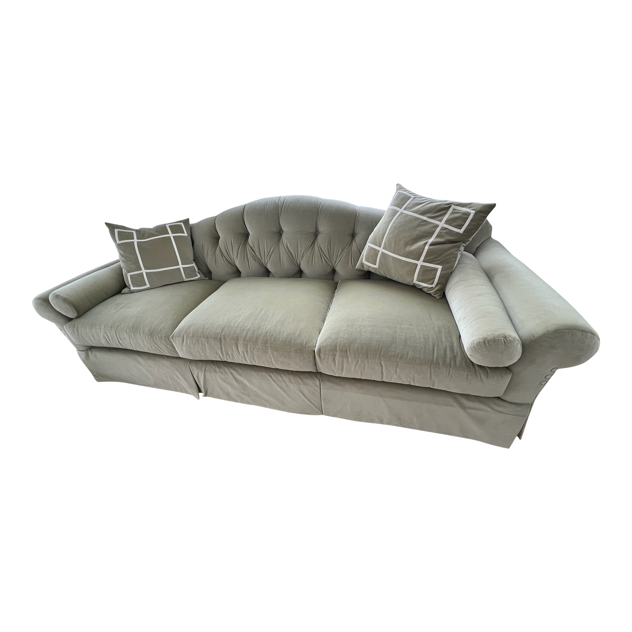 Baker Furniture Velvet Sofa in Lovely Green With Throw Pillows Chairish