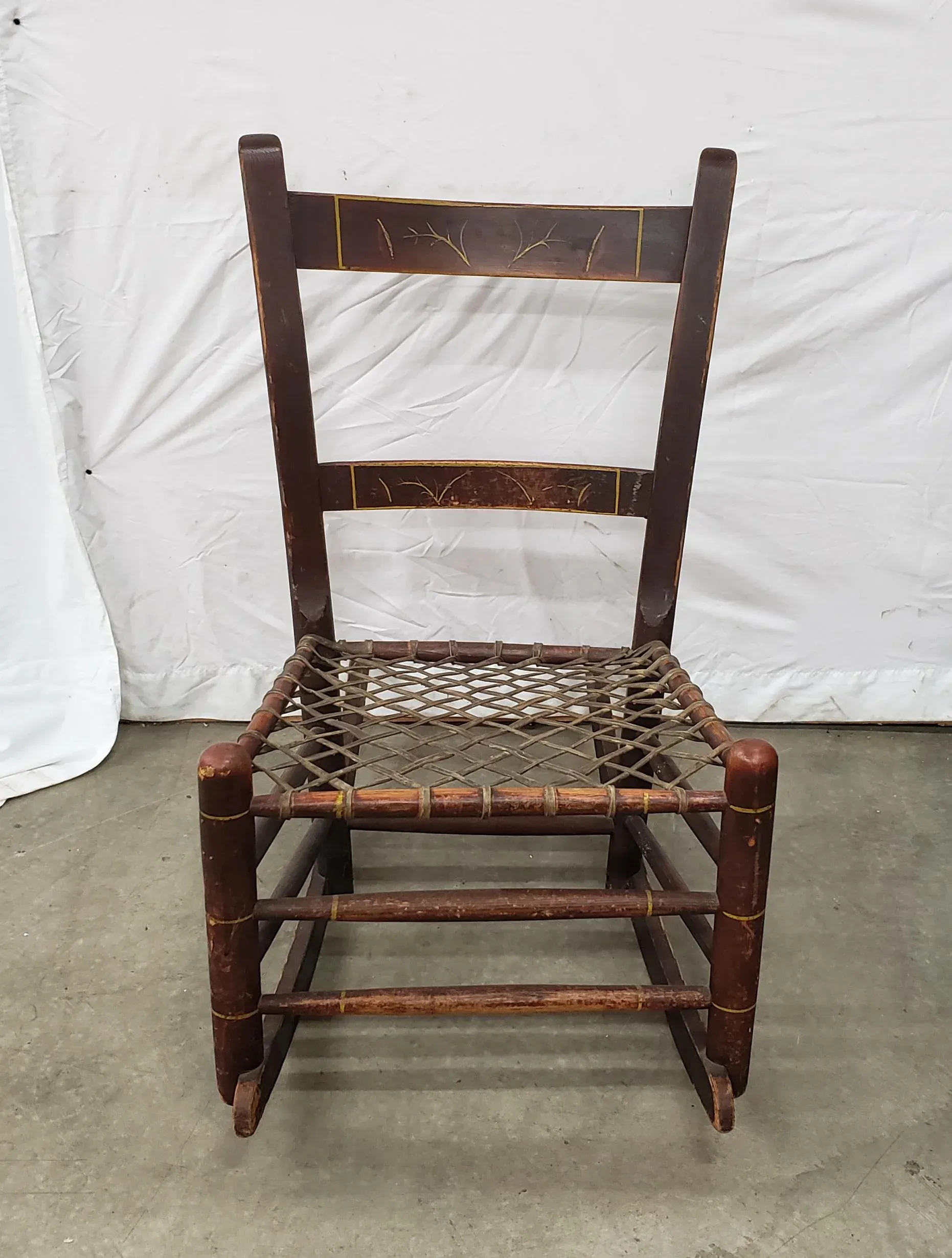 Antique Oak Maple Rocking Chair Rocker Woven Seat | Chairish