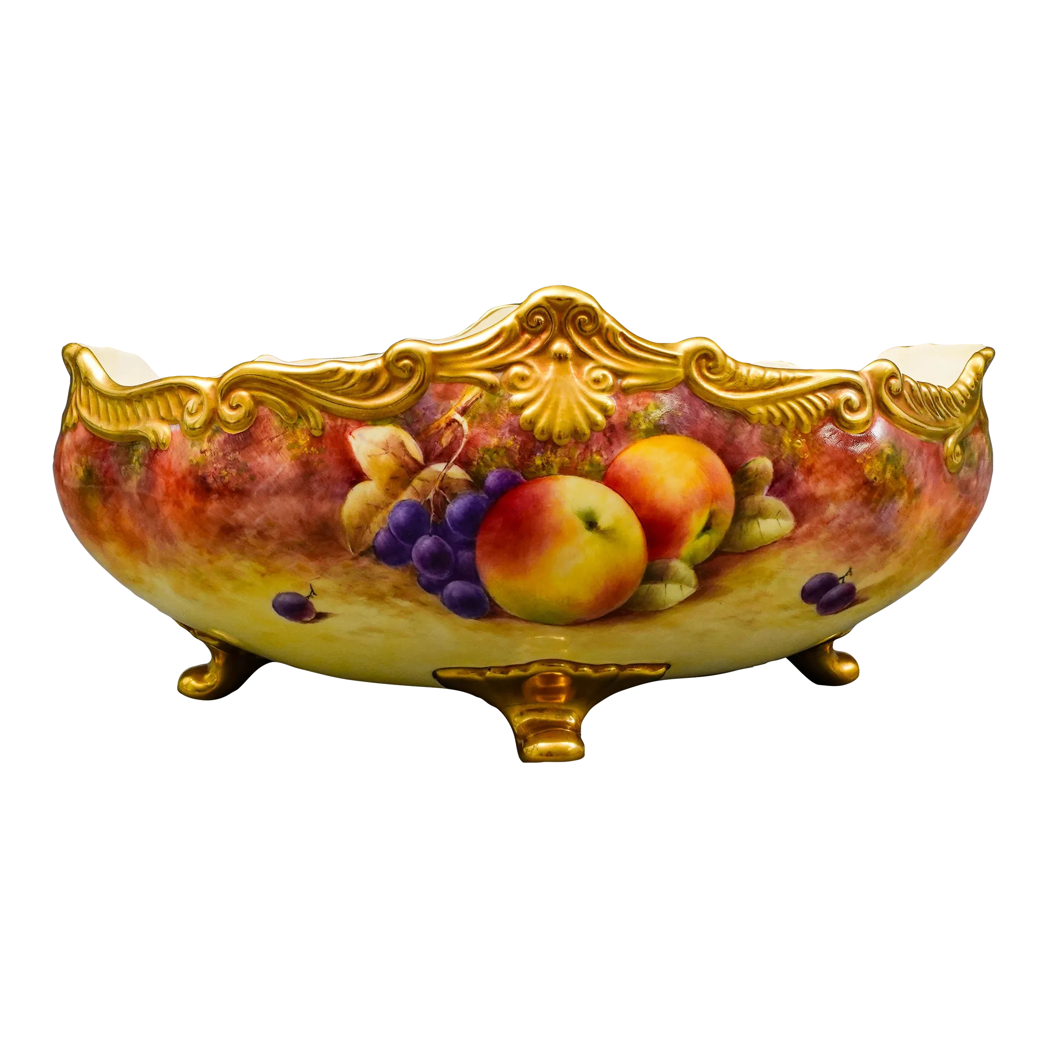 Mid 20th Century Coalport England Richard Budd Signed Hand Painted Fruit Centerpiece Bowl