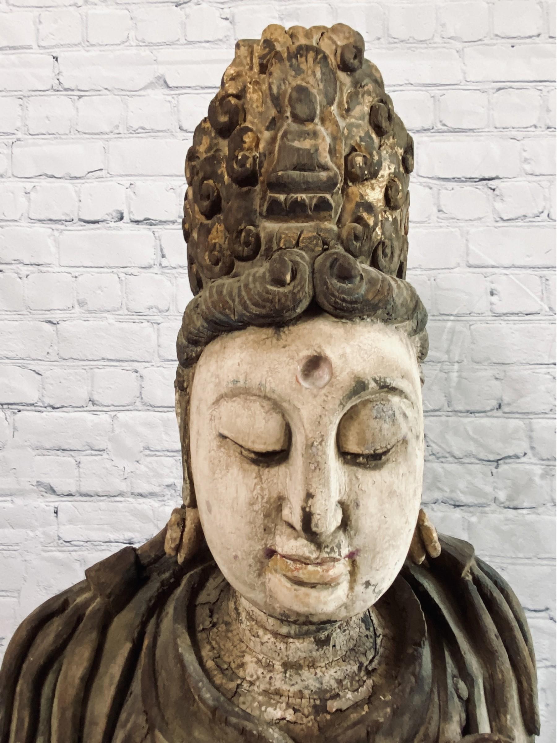 18th Century Monumental Chinese Polychromed Seated Guanyin Statute