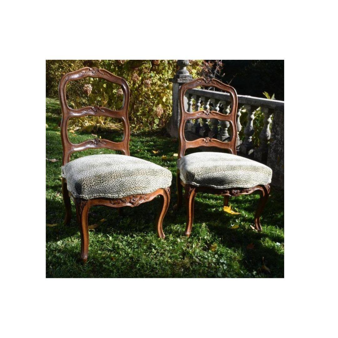 A Pair of Fruitwood Louis XV 18th Century Provincial Side Chairs