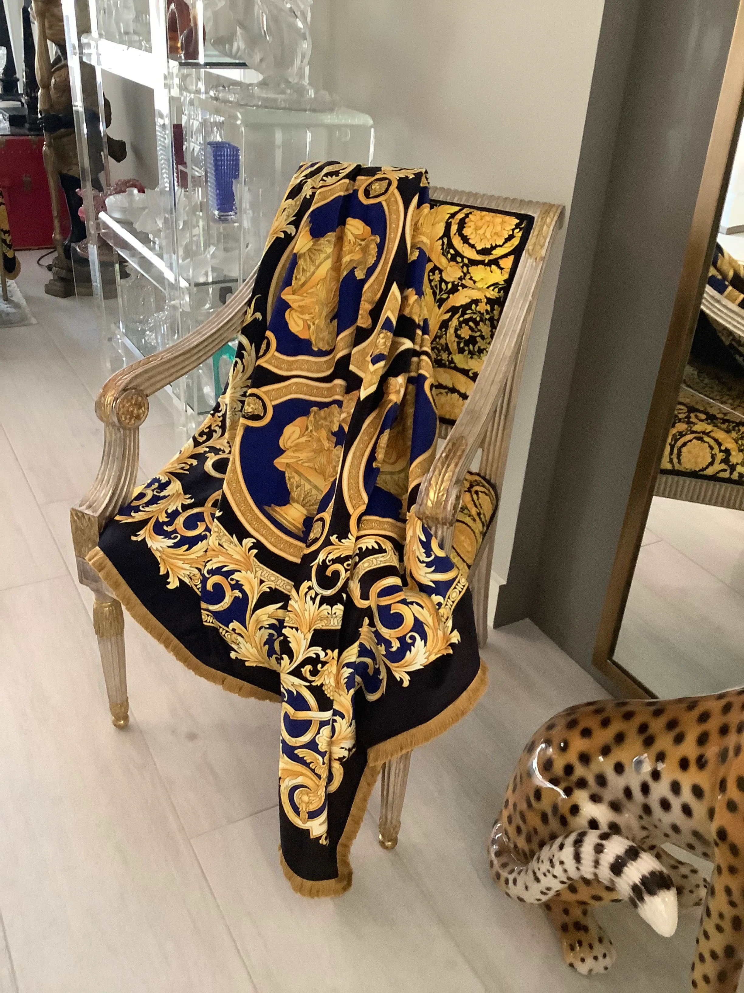 Gianni Versace Custom Blue Gold Urn Design Velvet Throw Chairish