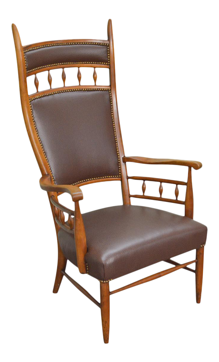 Mid Century High Back Sculpted Maple & Leather Arm Chair Chairish