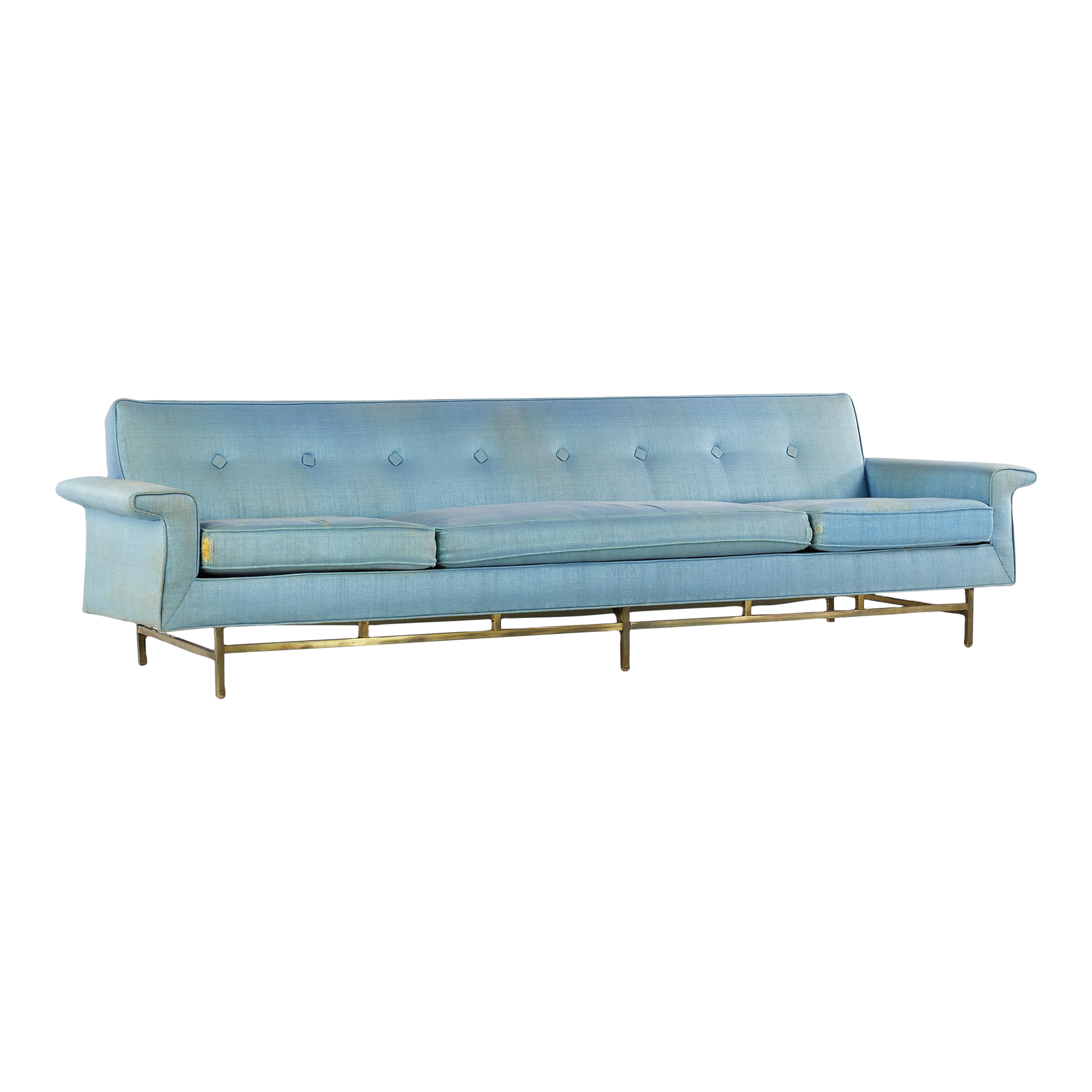 Ben Seibel for Stand Built Furniture Mid Century Brass Base Sofa | Chairish