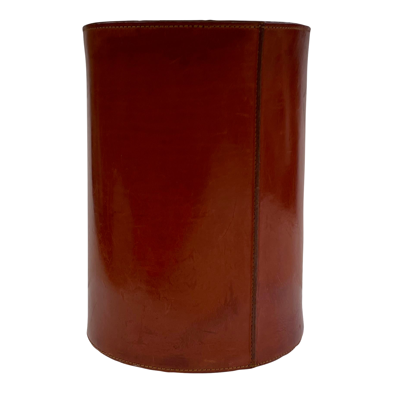 Saddle Leather Waste Basket in Cognac Brown. Chairish