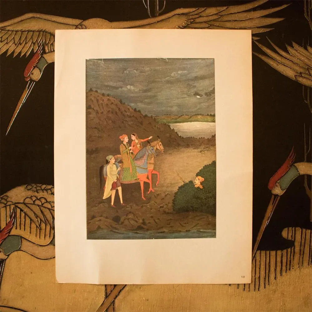 1950 Raz Bahadour and the Princess Roupmati, Gold-Leafed Original Parisian Lithograph