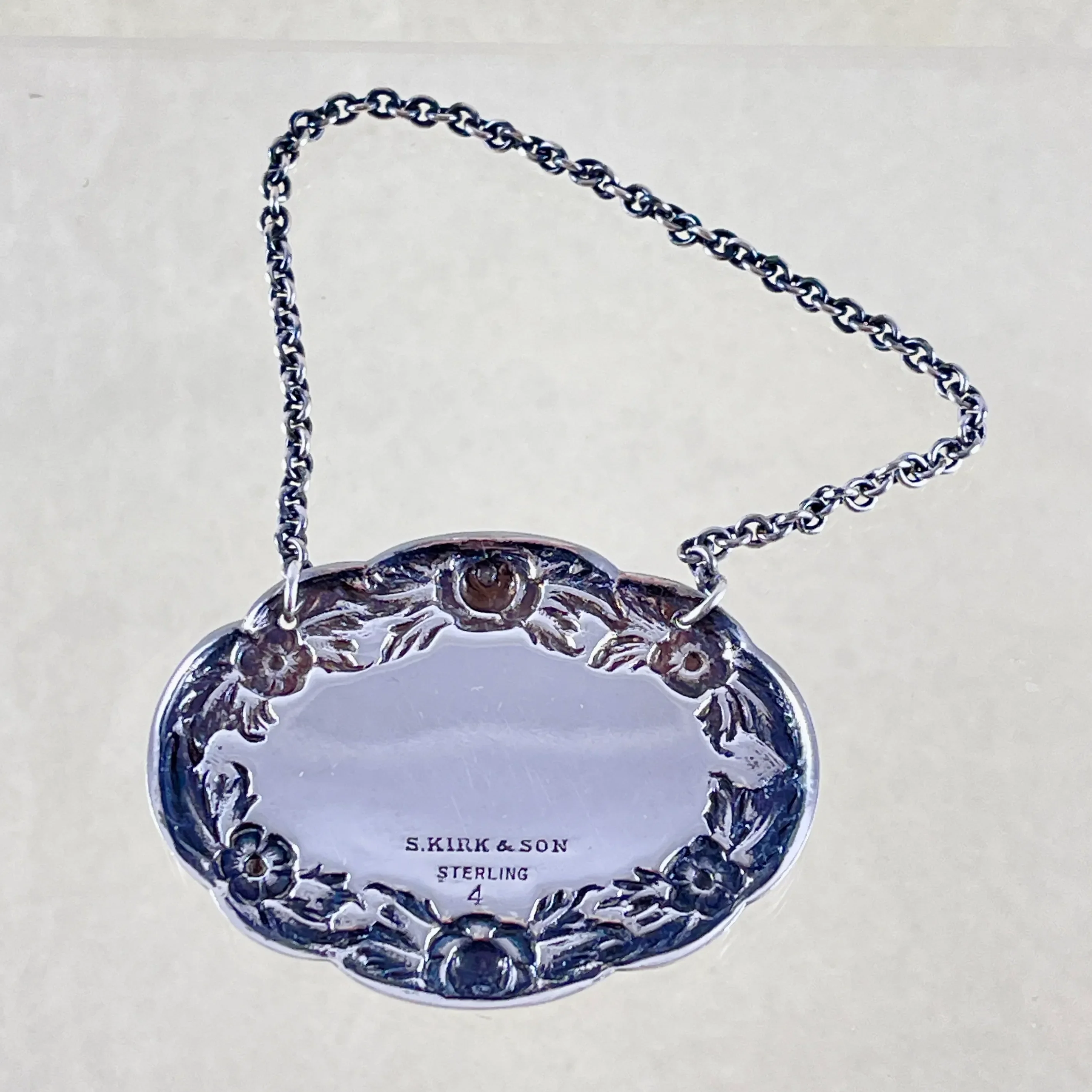 S. Kirk & Sons Sterling Silver Liquor Collar Tag, Engraved Scotch – 1860s