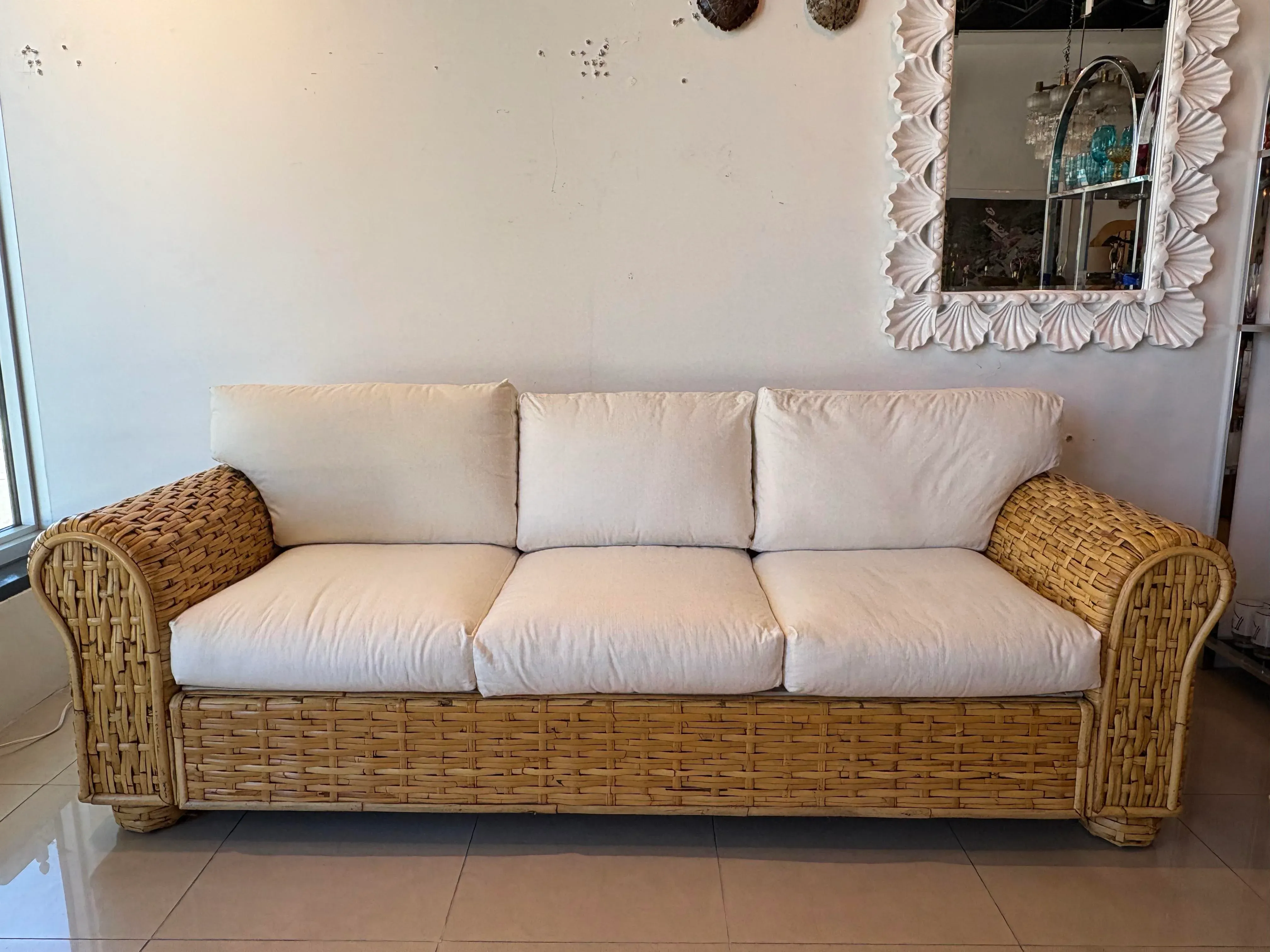 Ralph Lauren Polo Organic Woven Rattan Wicker Coastal Sofa 20th