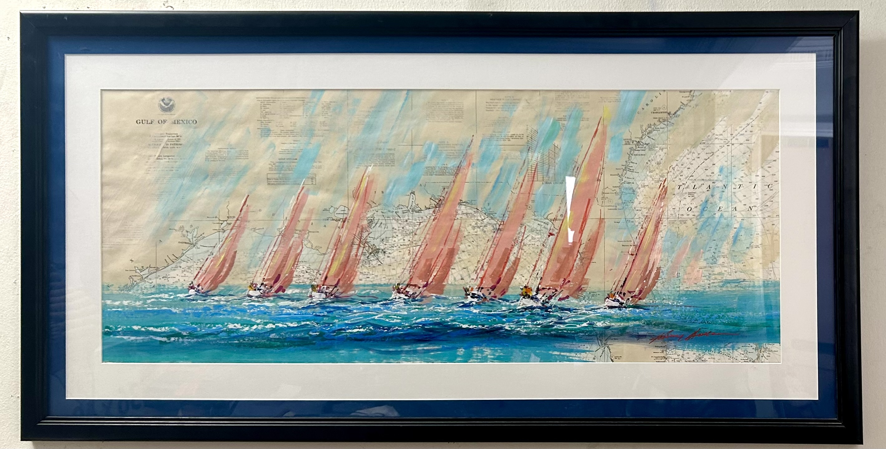 1980s Kerry Hallam, Nautical Chart Painting – Gulf of Mexico Chart