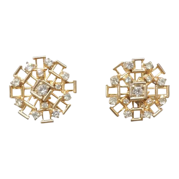 Vintage Signed Hattie Carnegie Geometric Rhinestone Clip Earrings