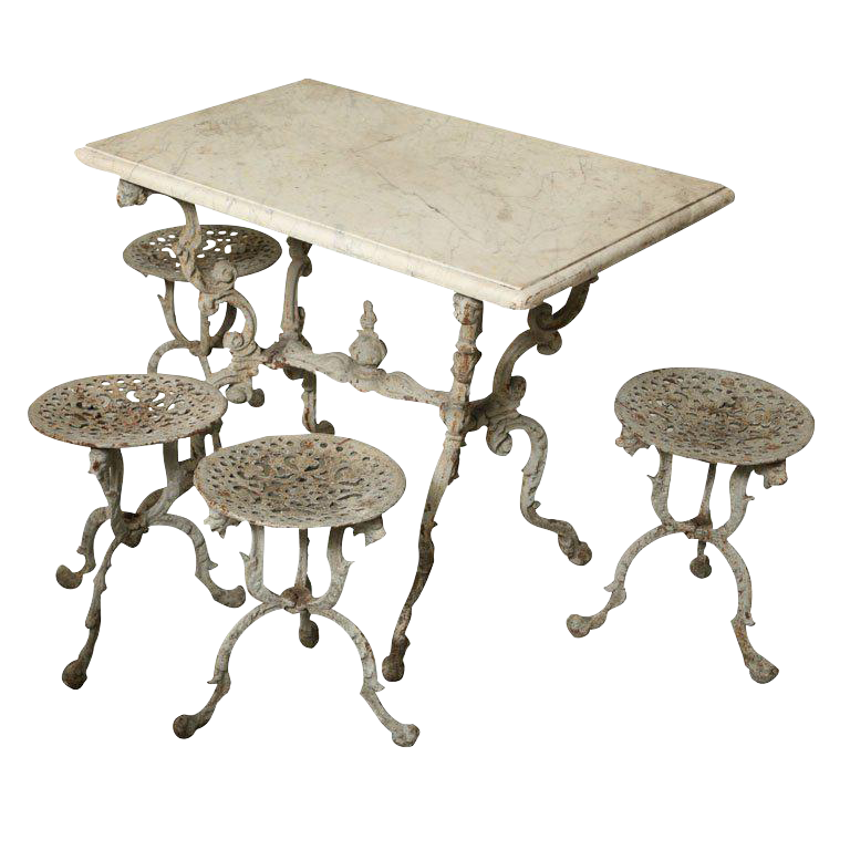 Suite of Grey Painted Cast Iron Table and Four Tabourets Chairish