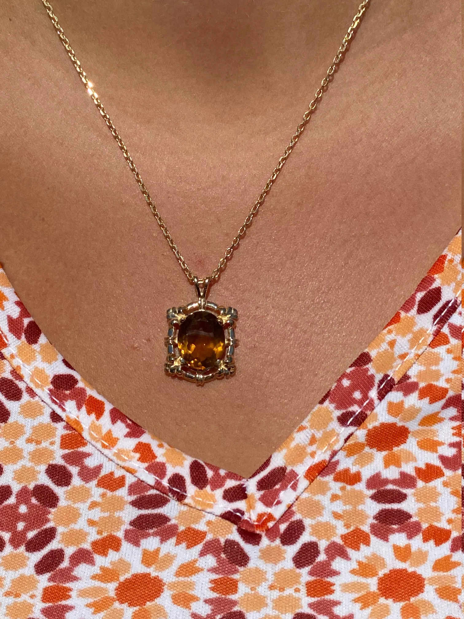 Ladies Bold 14K Yellow Gold Necklace set with Citrine