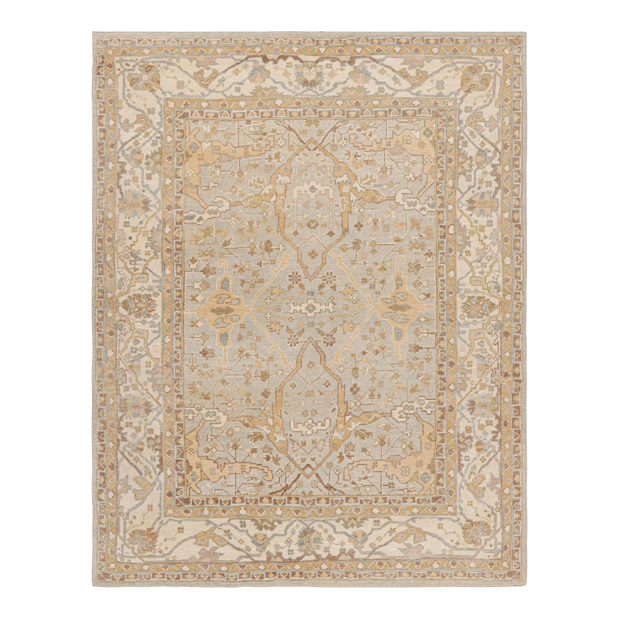 Rug & Kilim’s Modern Oushak Style Rug in Blue and Gold With Floral ...