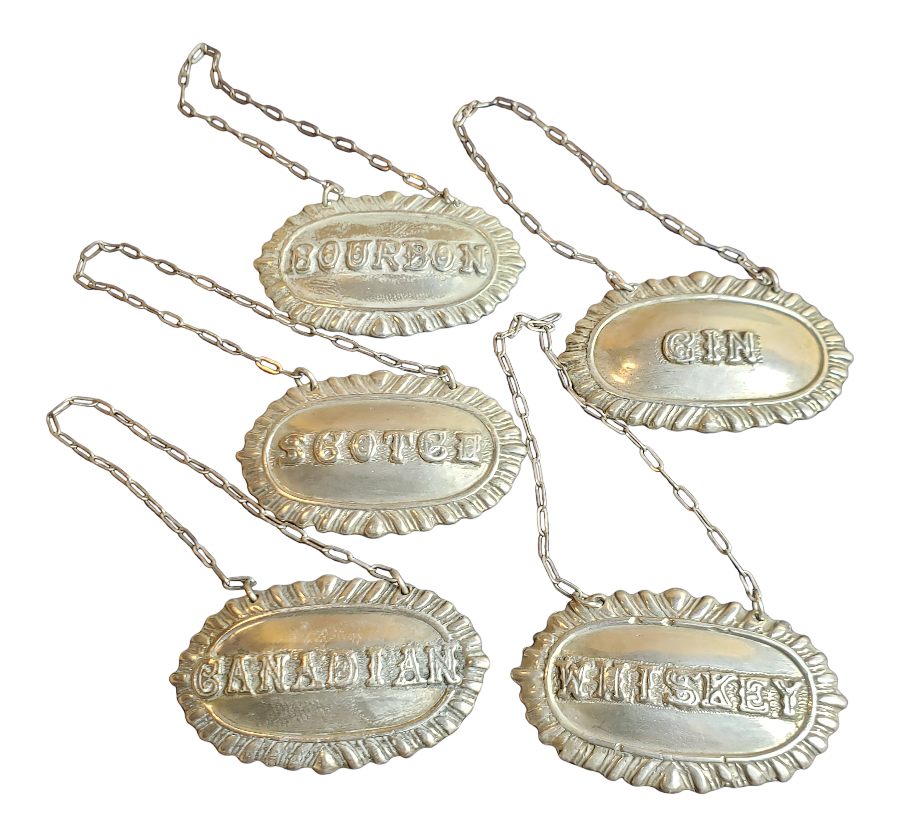 Antique Sterling Silver Decanter Tags - Set of 5
