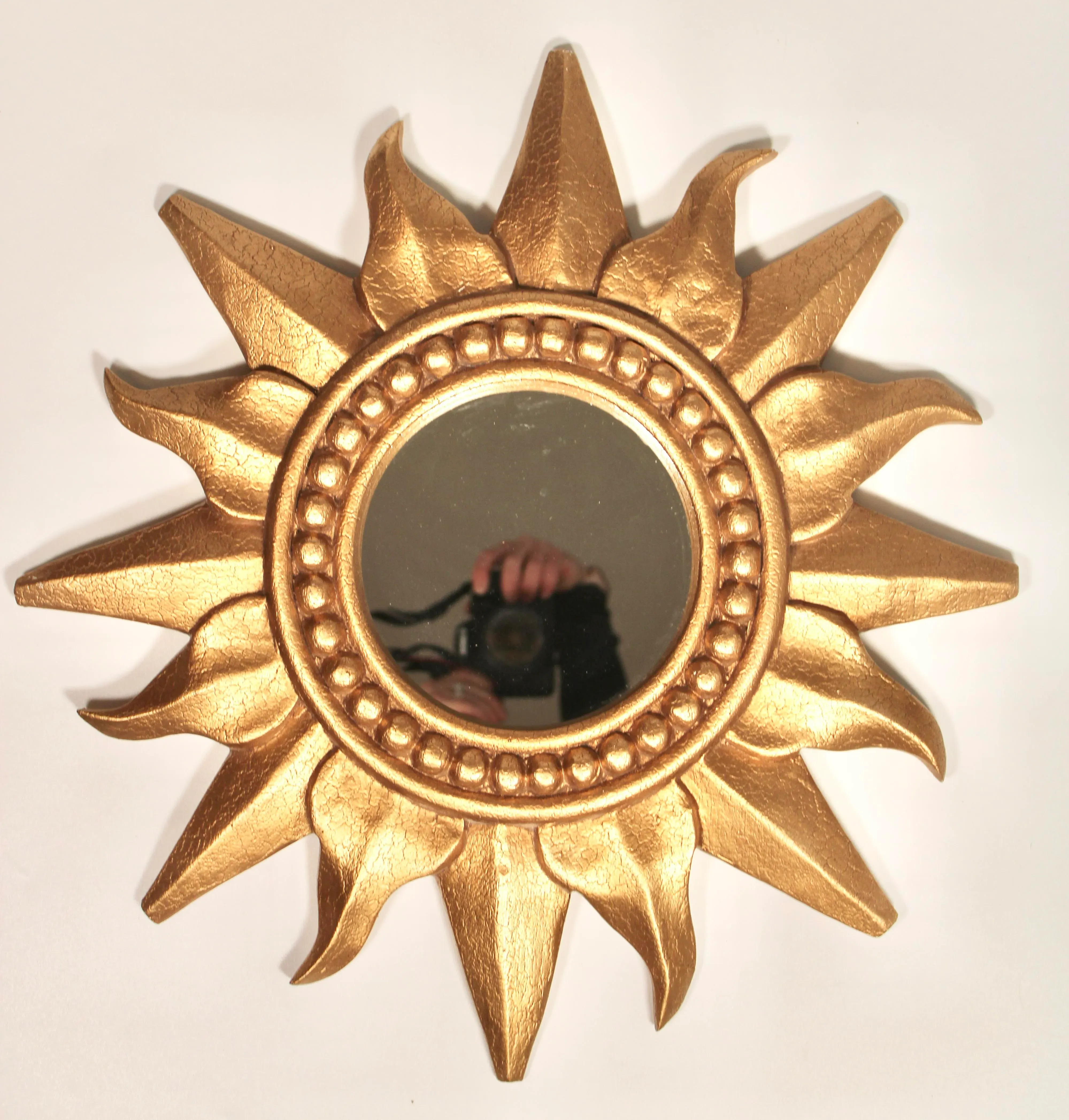Vintage French Gold Gilded Wooden Sunburst Mirror | Chairish