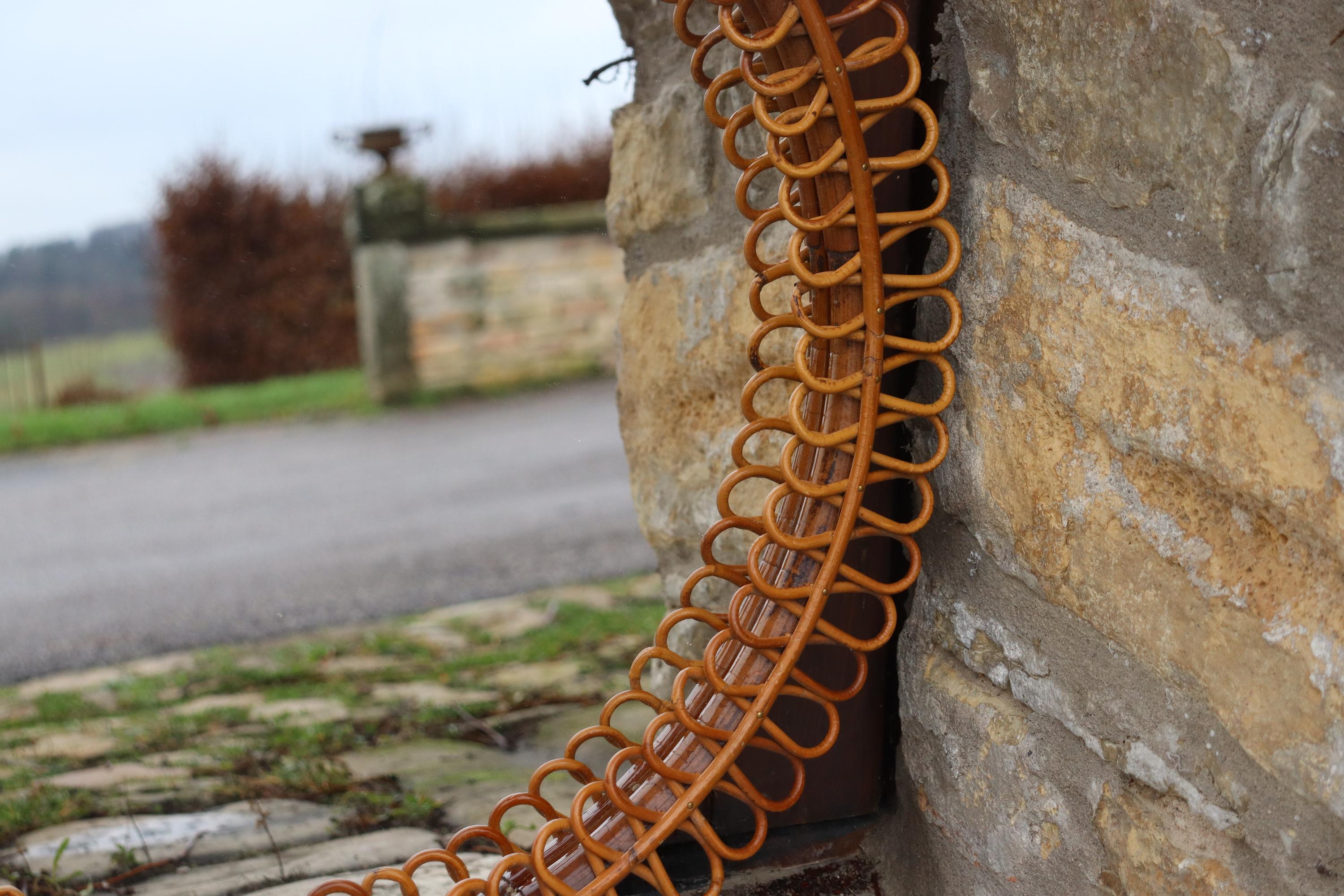 Italian Rattan Wall Mirror by Franco Albini, 1960