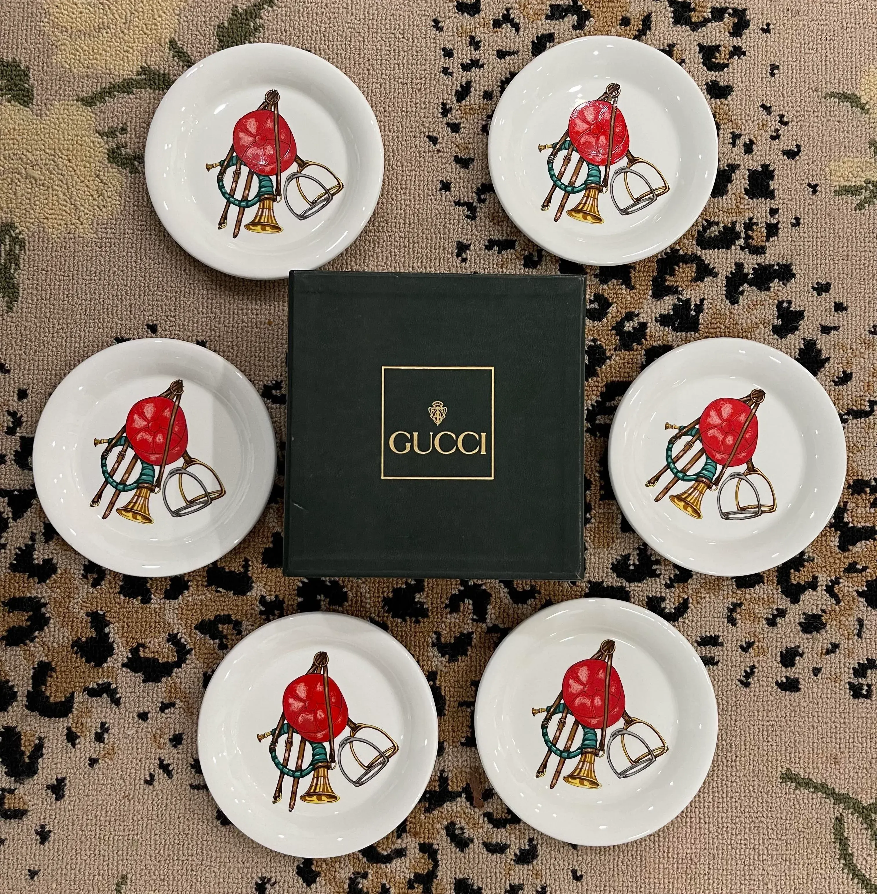 Gucci Set/6 Equestrian Themed Coaster,dish | Chairish
