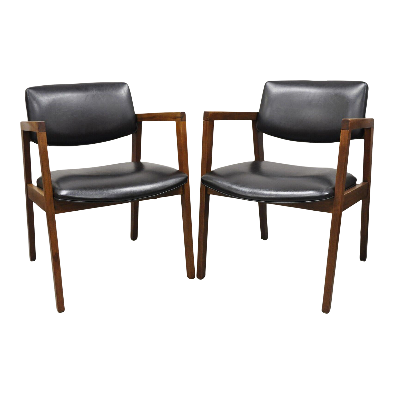 Pair Vintage Mid Century Modern Walnut Arm Chair Lounge Chair by United