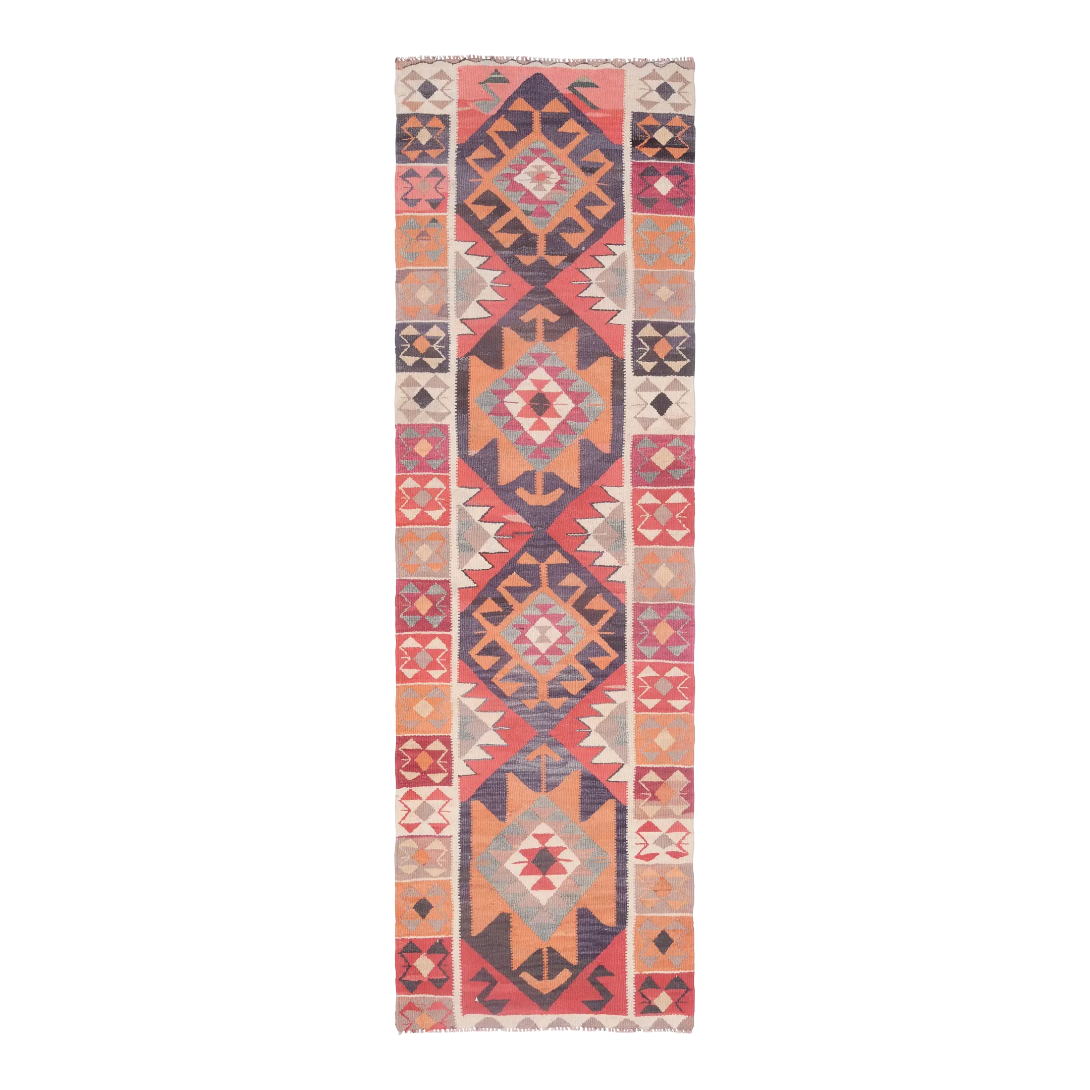 1970s Turkish Oushak Handmade Wool Cotton Red Runner Rug