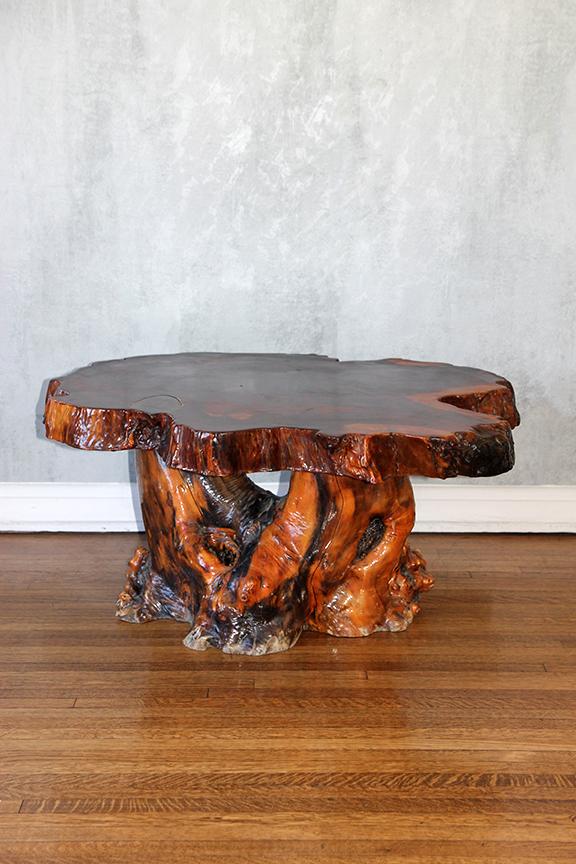 1980s Lacquered Live Edge Specimen Burl Coffee Table With Root