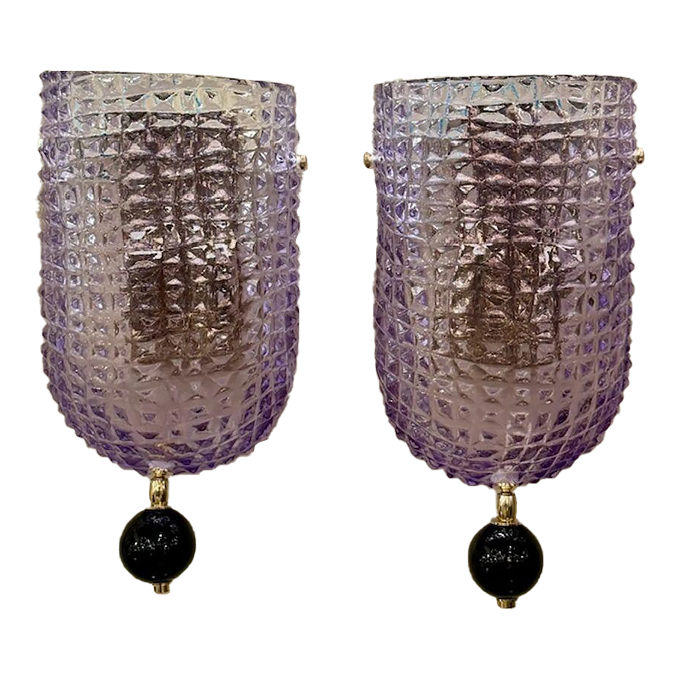 Pair of Modern Murano Glass Lavender Sconces With Black Ball