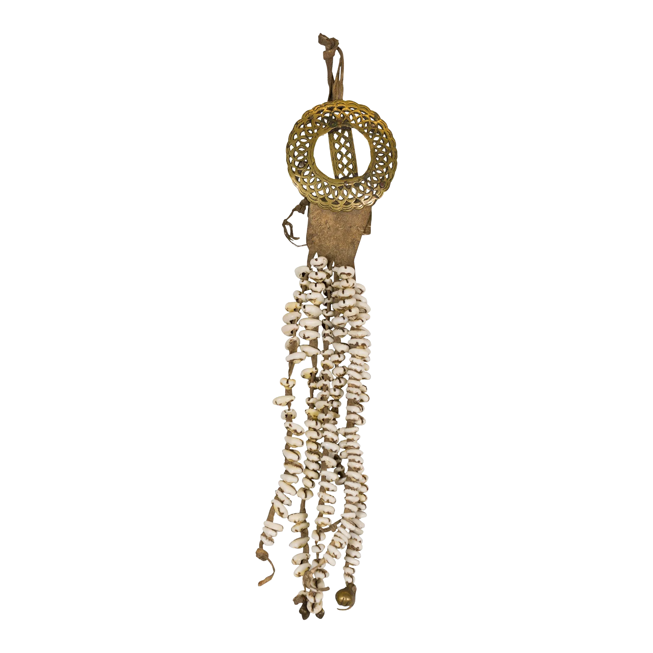 Antique Body Ornament Made of Himalayan Shells Secured to a Brass