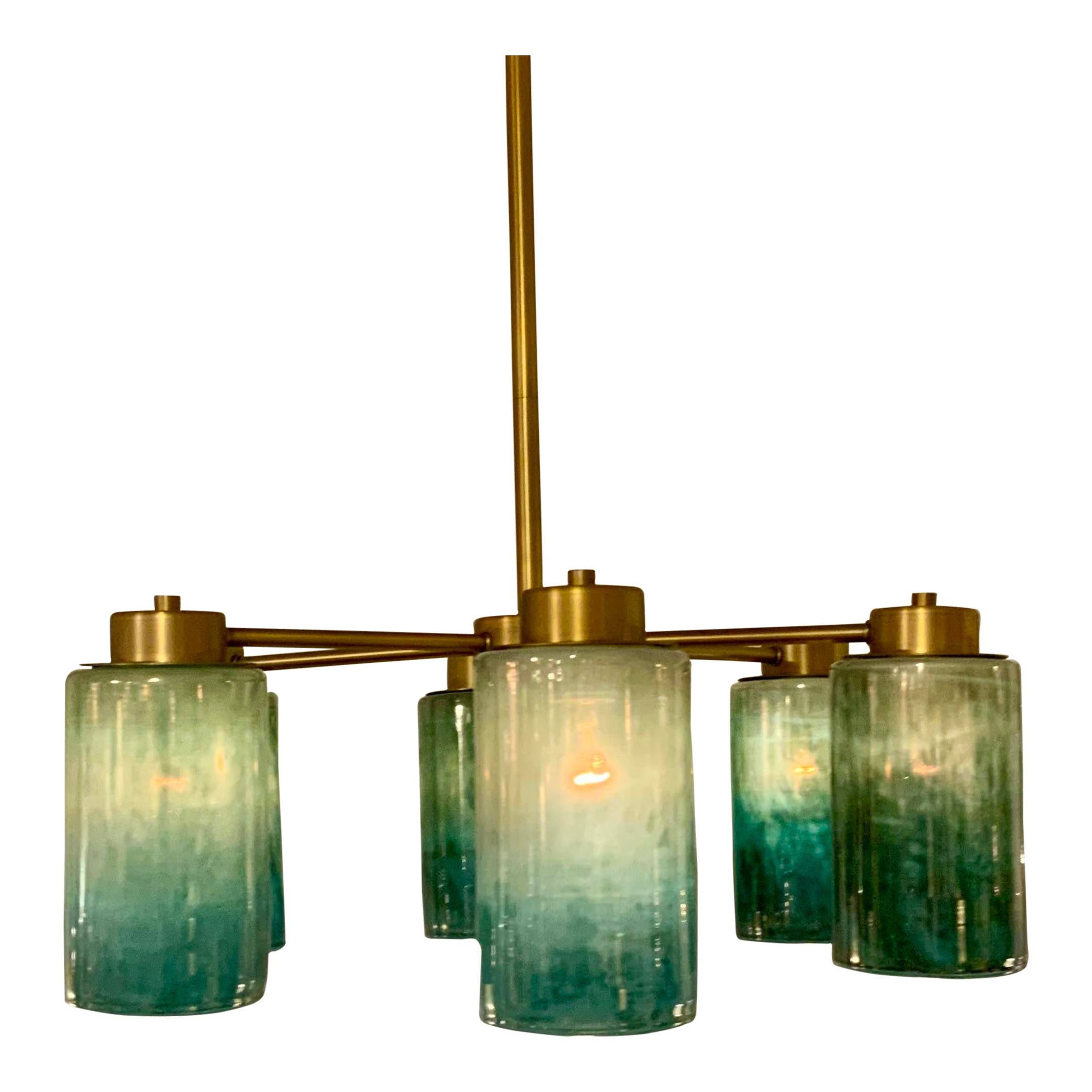 Jamie Young Turquoise Glass and Brass Vapor Chandelier Chairish