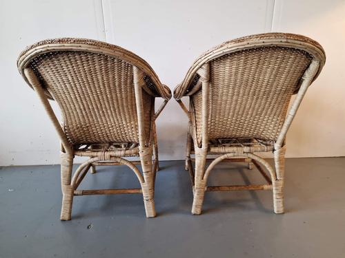 Vintage Burmese Woven Rattan Lounge Chairs, Set of 2