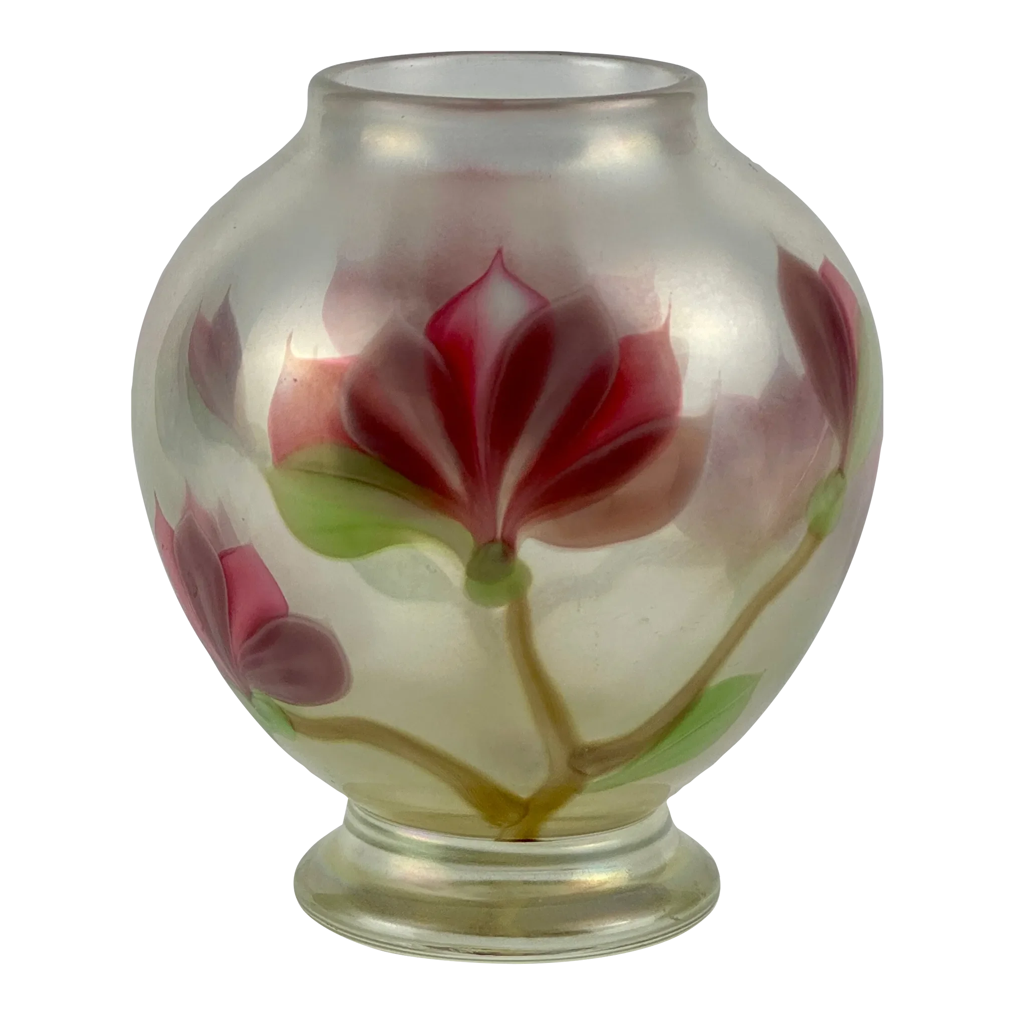 1980s Orient & Flume Ed Alexander Art Glass Iridescent Vase
