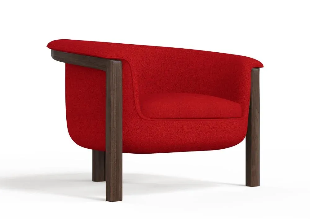 Modern Agnes Armchair in Walnut and Red Wool Fabric by Javier