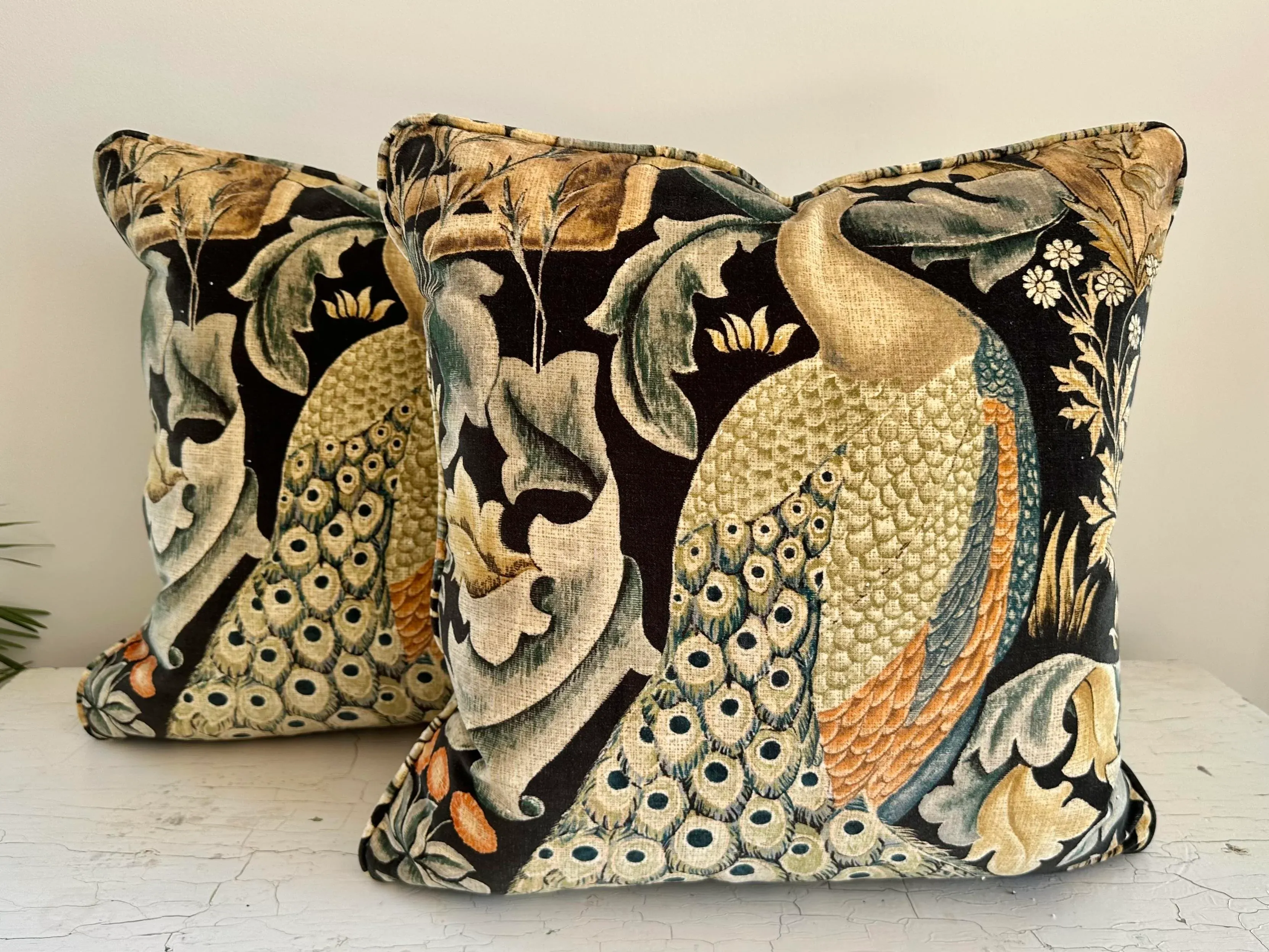 Traditional Velvet Pillows in Morris and Forest Fabric a