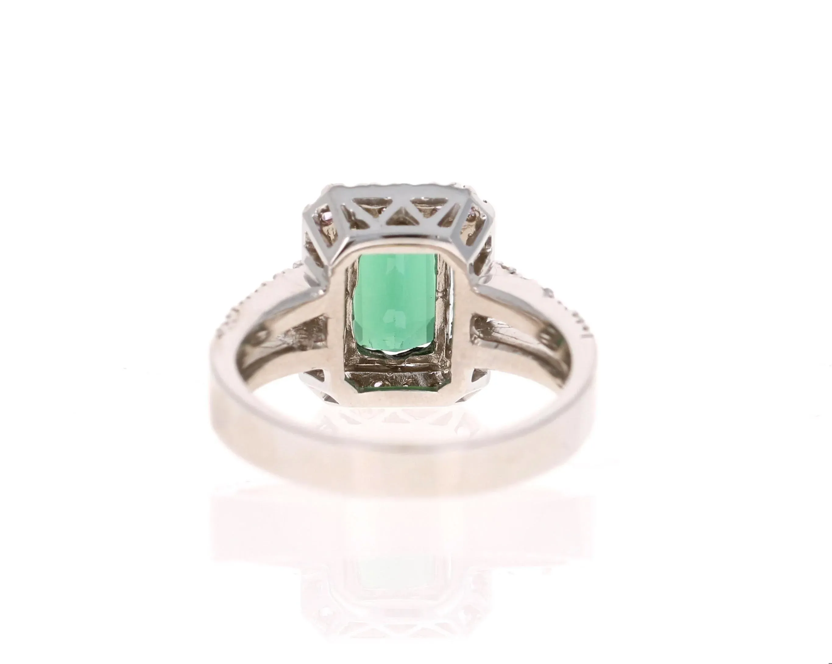 2.56 Carat Green Tourmaline, Sapphire and Diamond Ring 14 Karat White Gold, Size 7