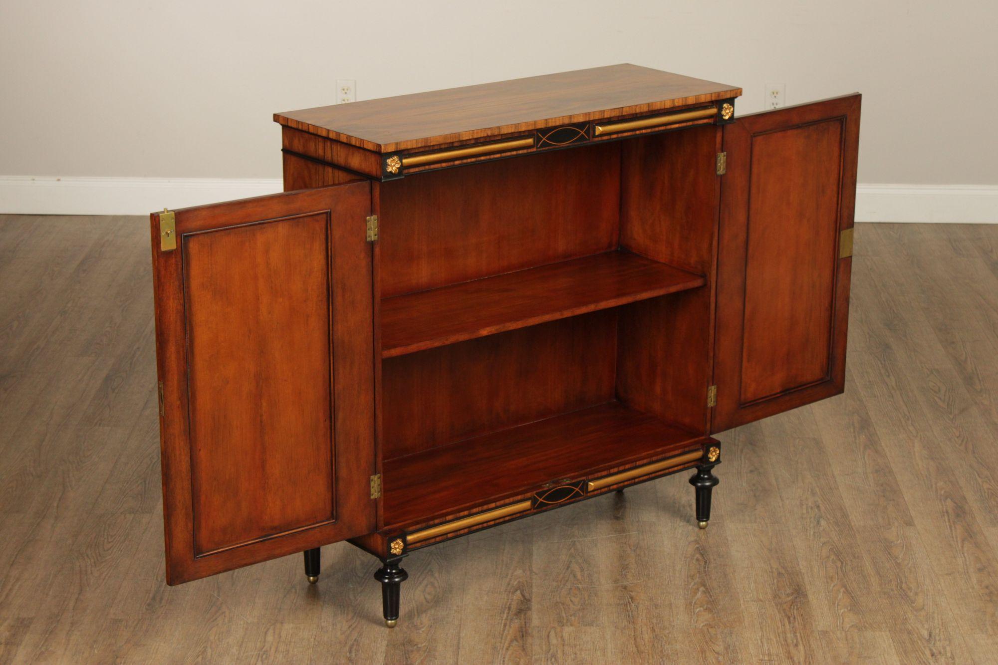 Regency Style Rosewood Mirrored Two Door Cabinet | Chairish