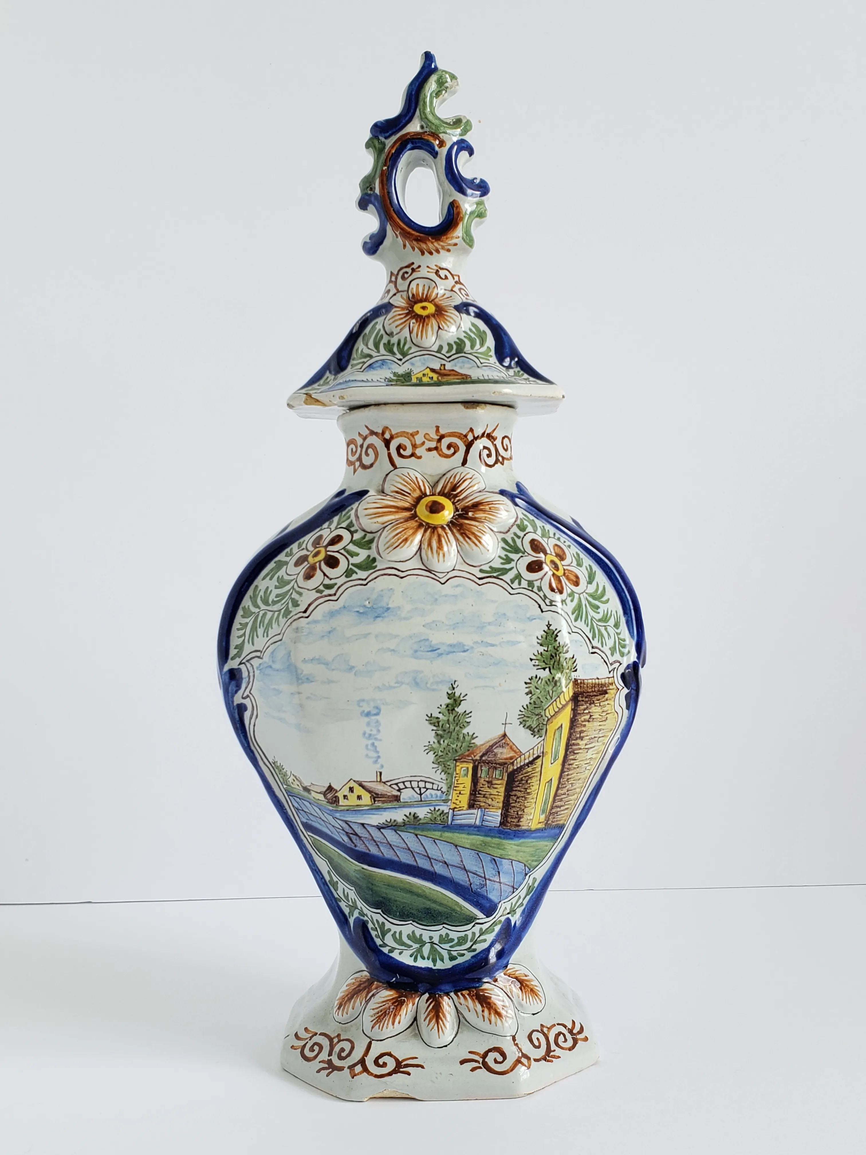 Antique 17th Century Delft Hand Painted Polychrome Lidded