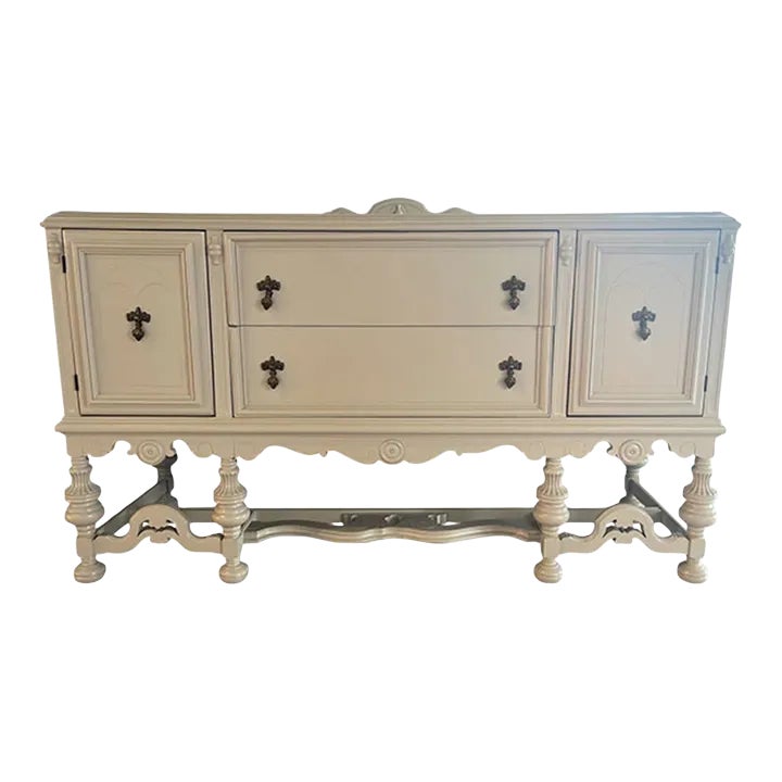 1960s Lacquered Beige 2 Drawer 2 Door Vintage Buffet | Chairish